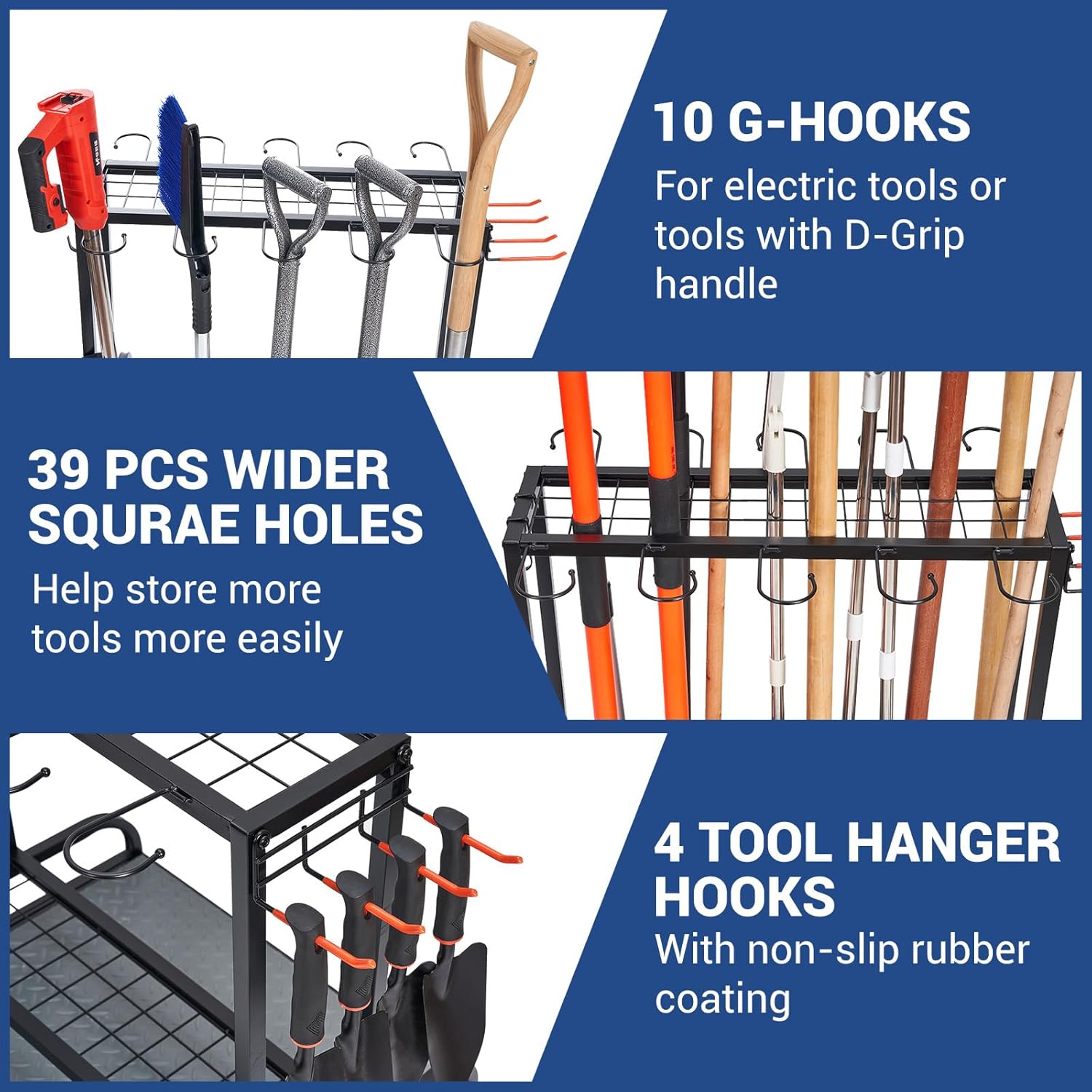 Garden Tool Organizer, Yard Tools Rack Holds 55 Long-Handled Tools/Rakes/Brooms for Garage