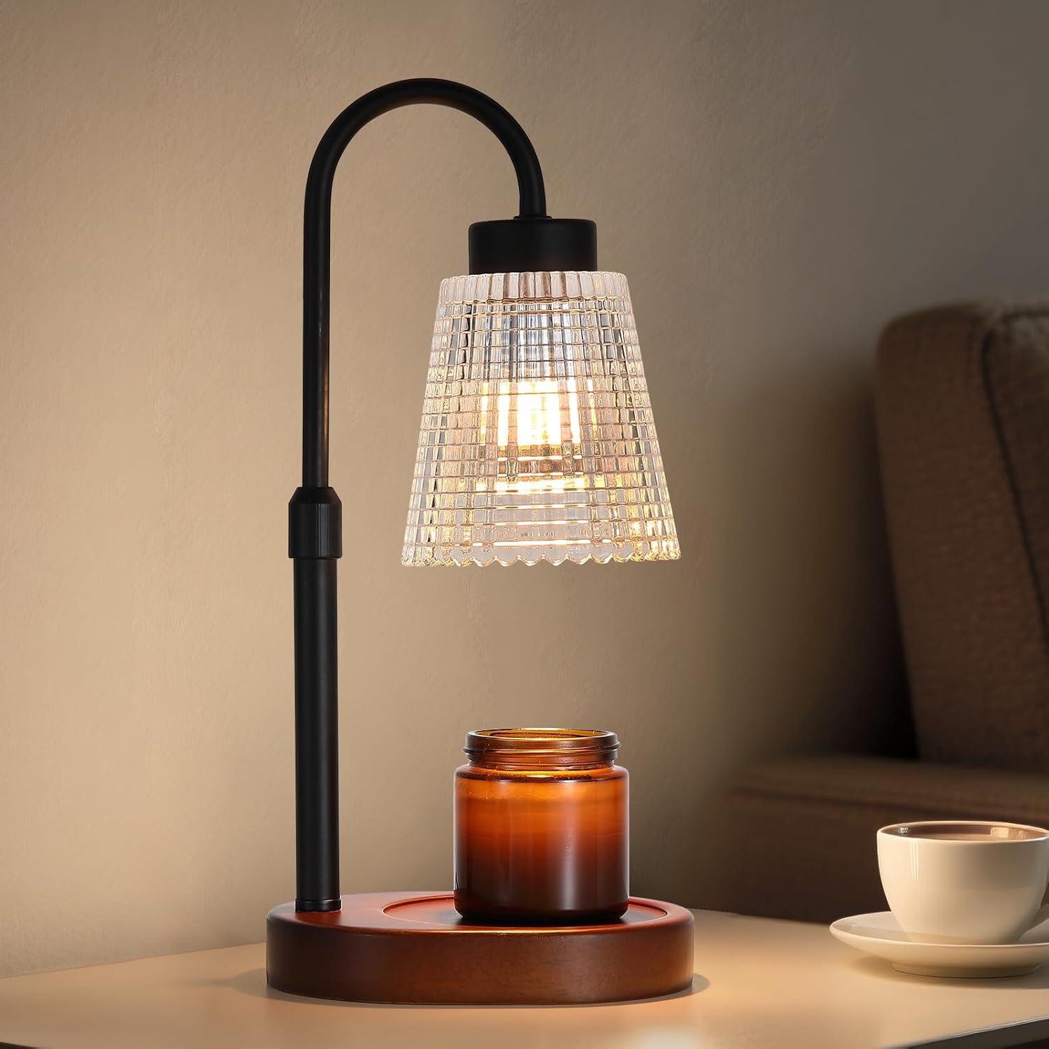 Black Candle Warmer Lamp WithTimer and Dimmer,Fragrance Electric Wax Melt Warmer with 2