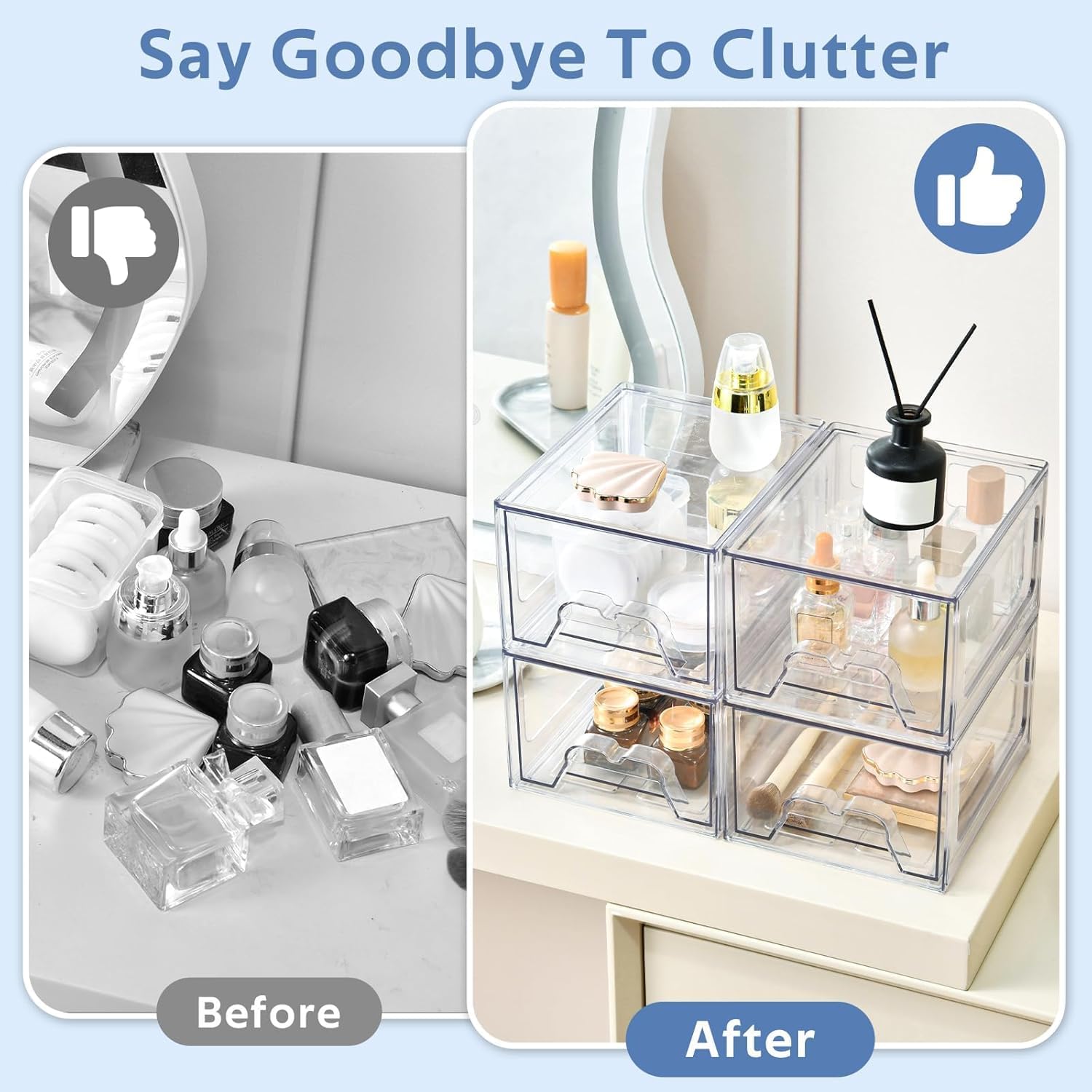 Plastic Drawers Storage, 8 Pack Clear Stackable Storage Drawers, Acrylic Storage Bins with Drawers