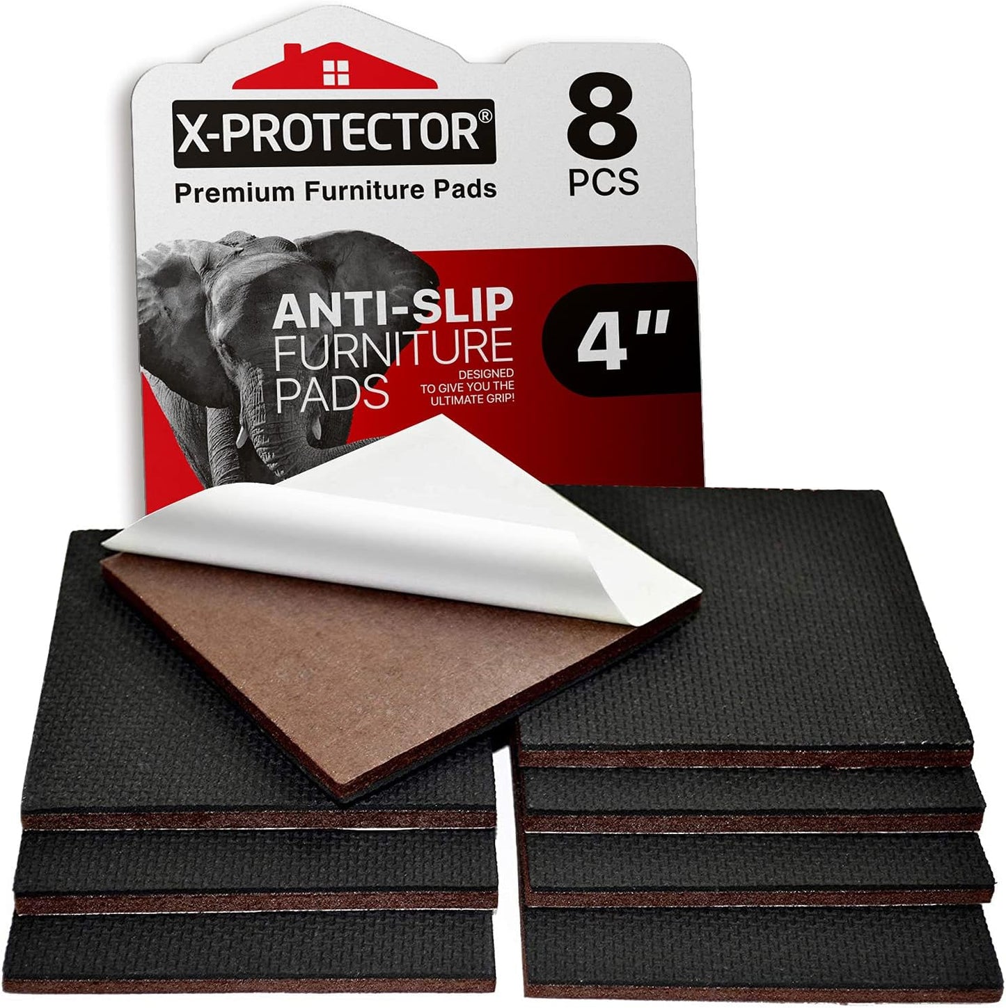 X-PROTECTOR Non Slip Furniture Pads - 8 pcs Premium Furniture Grippers 4"! Self-Adhesive Rubber