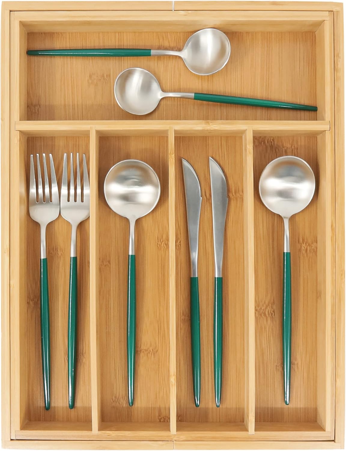 VaeFae Bamboo Drawer Organizer, Expandable Silverware Drawer Organizer, Cutlery Tray with Dividers