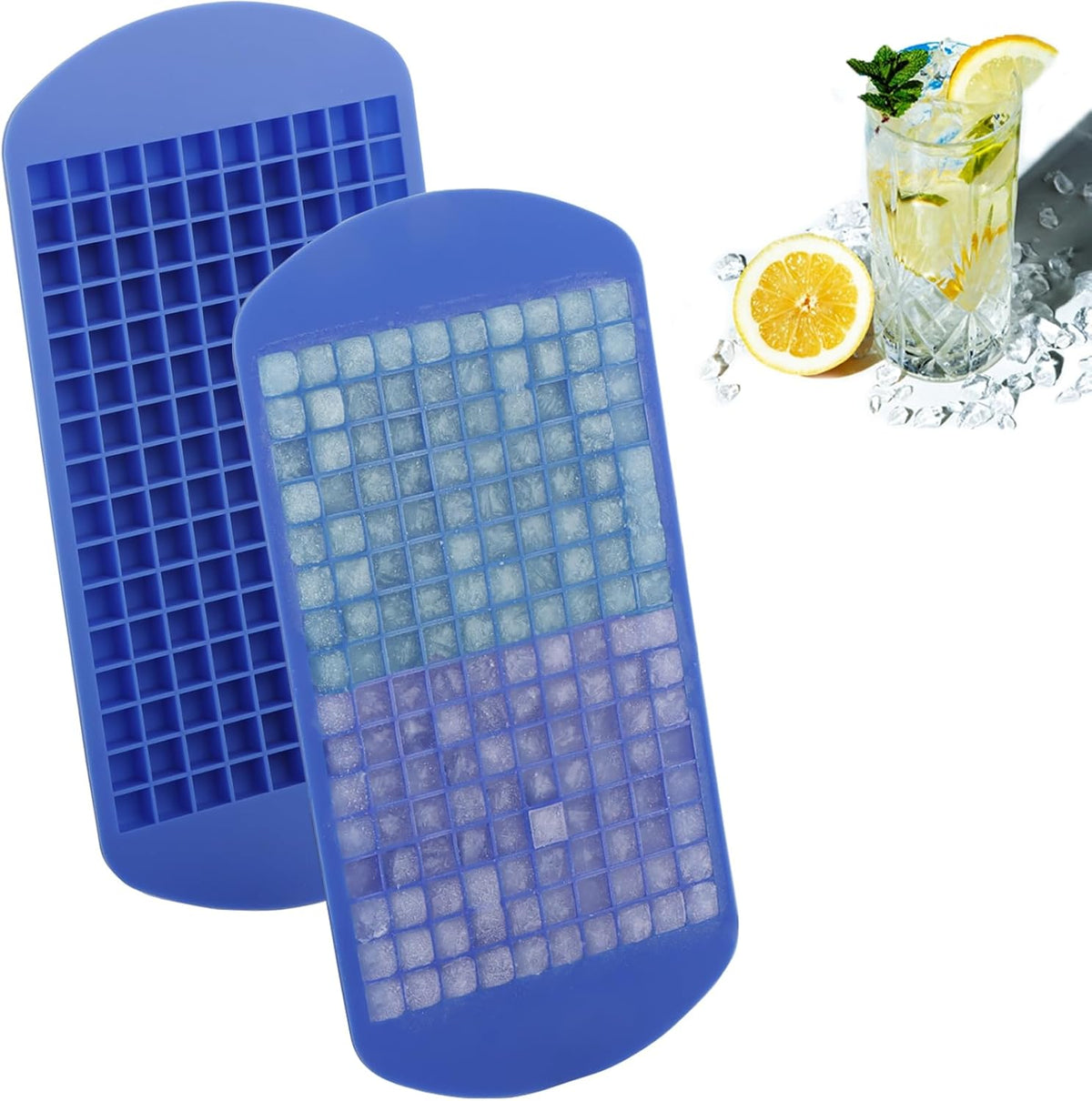 Silicone Mini Ice Cube Trays 2 Pack, 160 Crushed Ice Cube Molds, Easy Release Small Ice Cube Trays