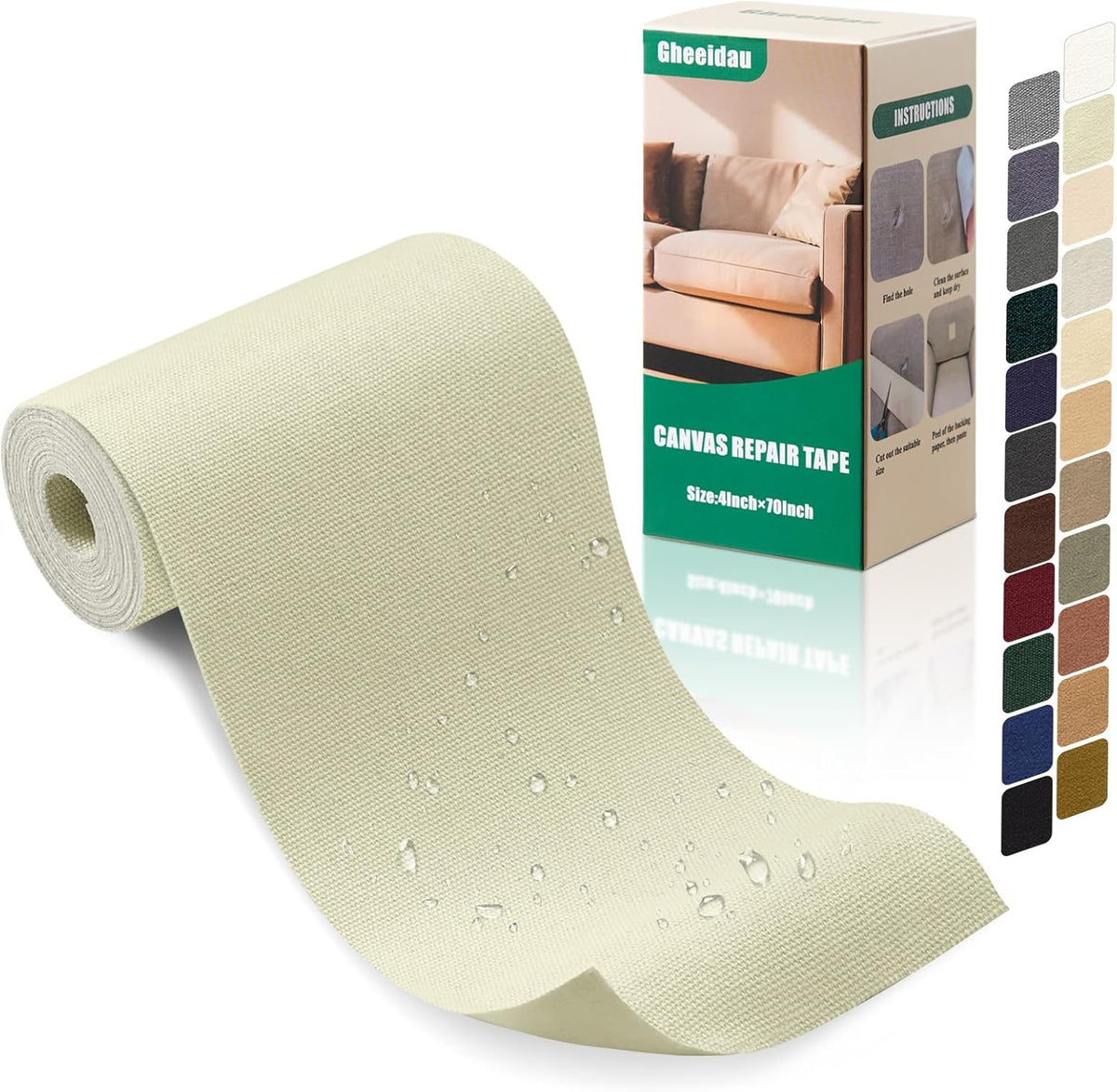 Canvas Repair Tape 4×70 Inch Waterproof Self-Adhesive Fabric Repair Patch for Repairing Boat