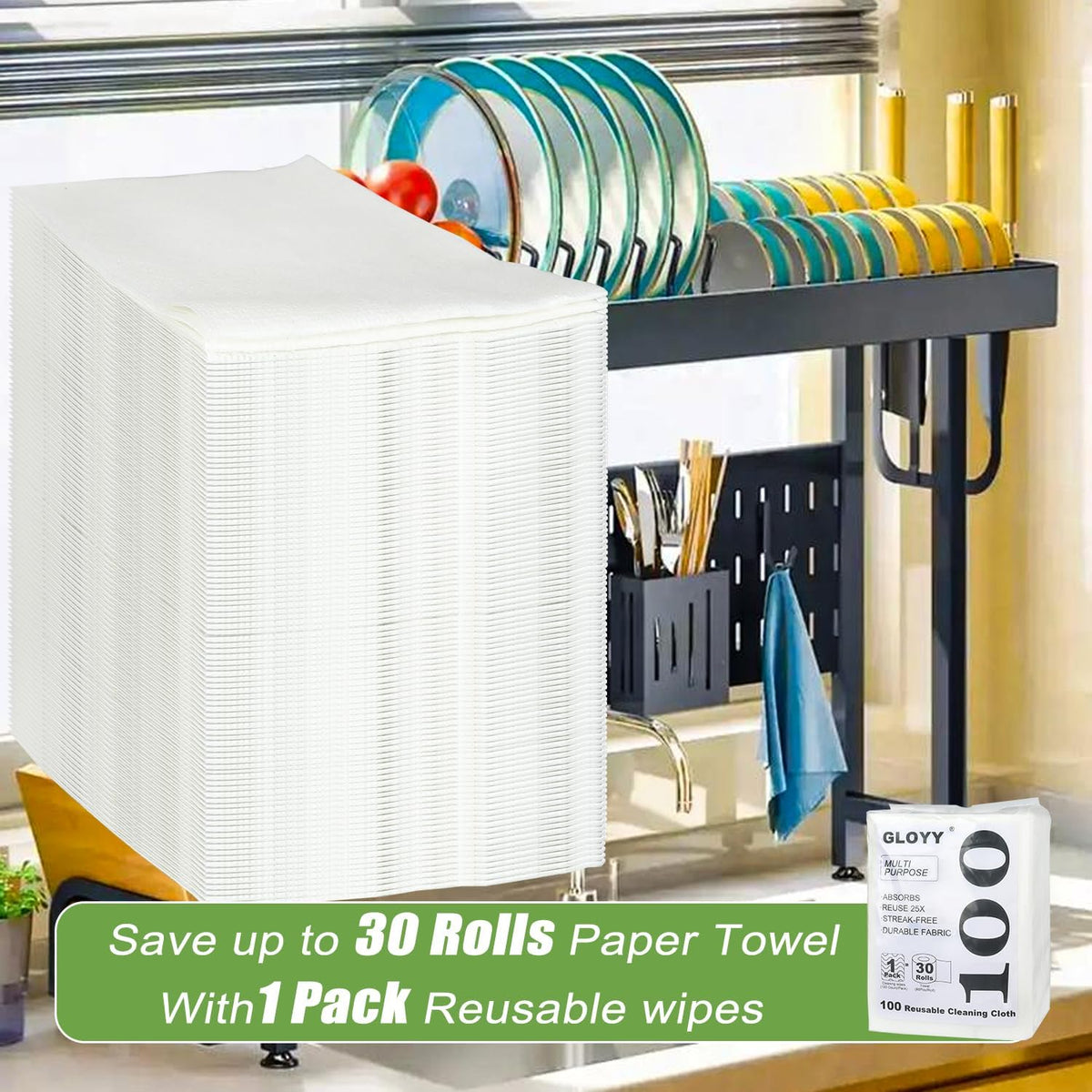 100 Count Disposable Cleaning Towels and Dish Cloths,Super Absorbent Dishcloths,Multi-Surface