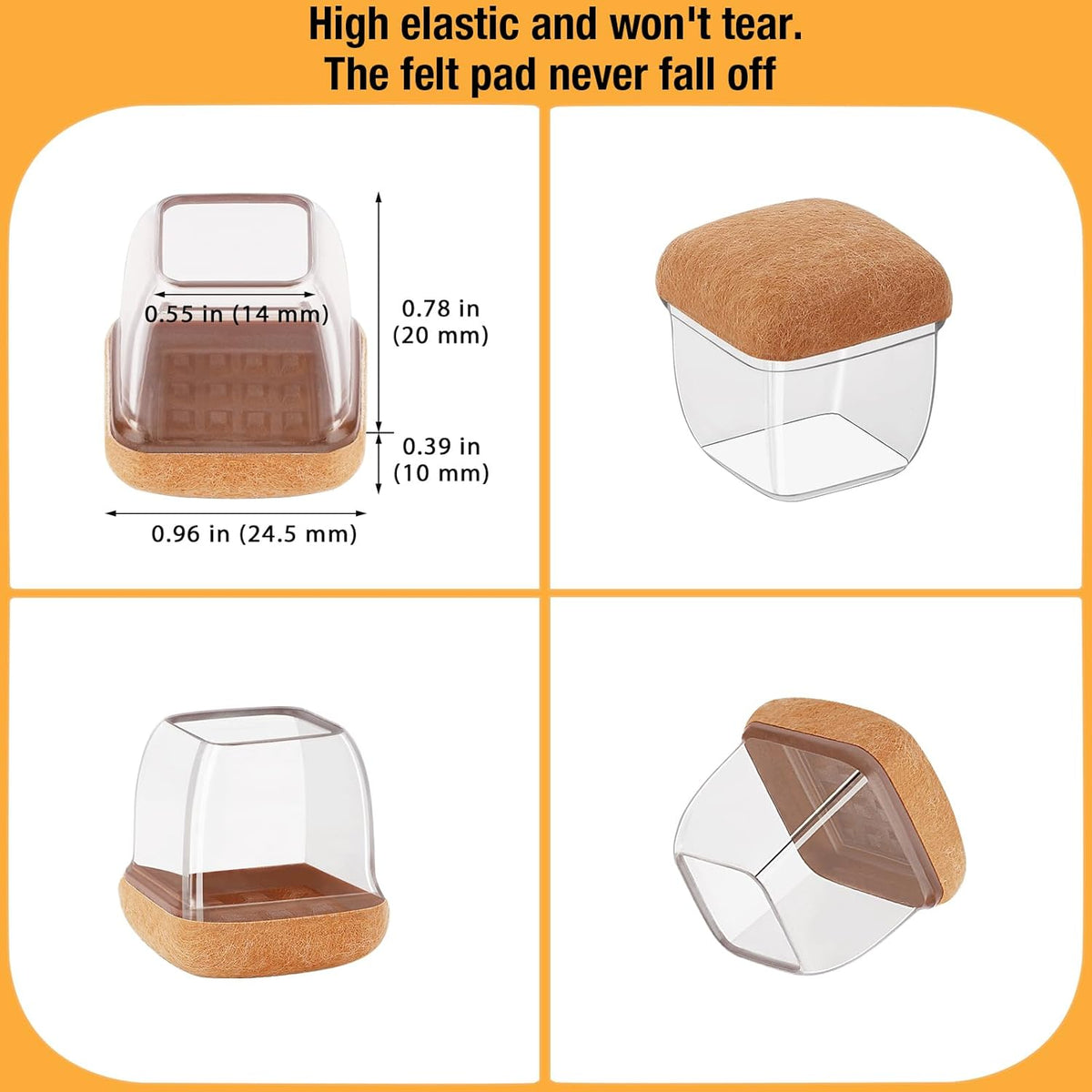 16 Pcs Small Square Chair Leg Protectors for Hardwood Floors, Silicone Chair Leg Floor Protectors