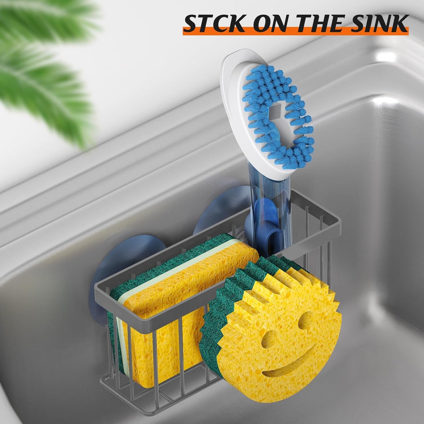 Sponge Holder Smiley Face,Sink Caddy for Kitchen Sink,Sponge Holder with 2 PCS Suction Cups/1 PCS