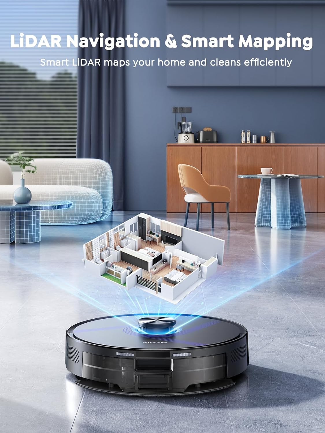 Vyzzle E20 Robot Vacuum and Mop, 60-Day Robot Vacuum Self Emptying, 5500Pa Suction, Zoned &