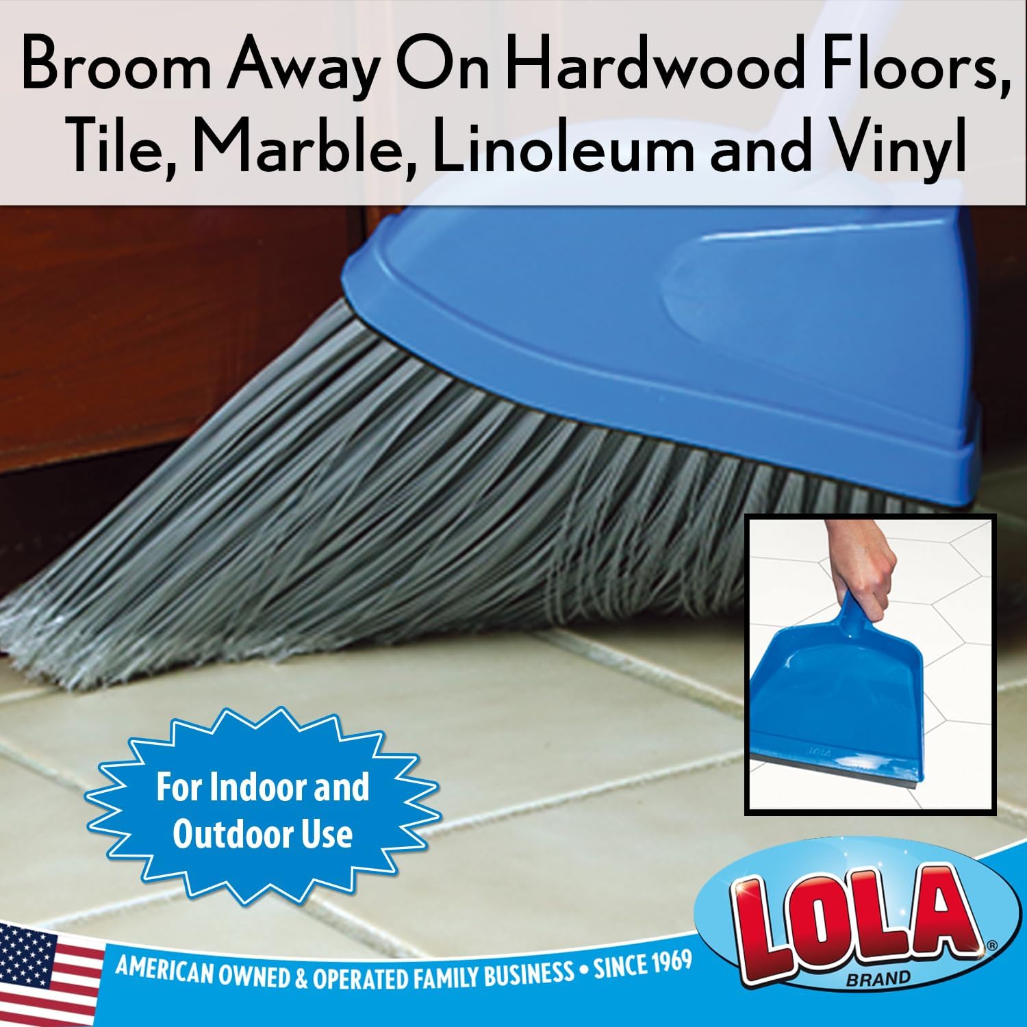 Angle Broom w/Dustpan, Indoor, 9.25" W Head, Smaller Style- Made w/Recycled Soda Bottles & Polished