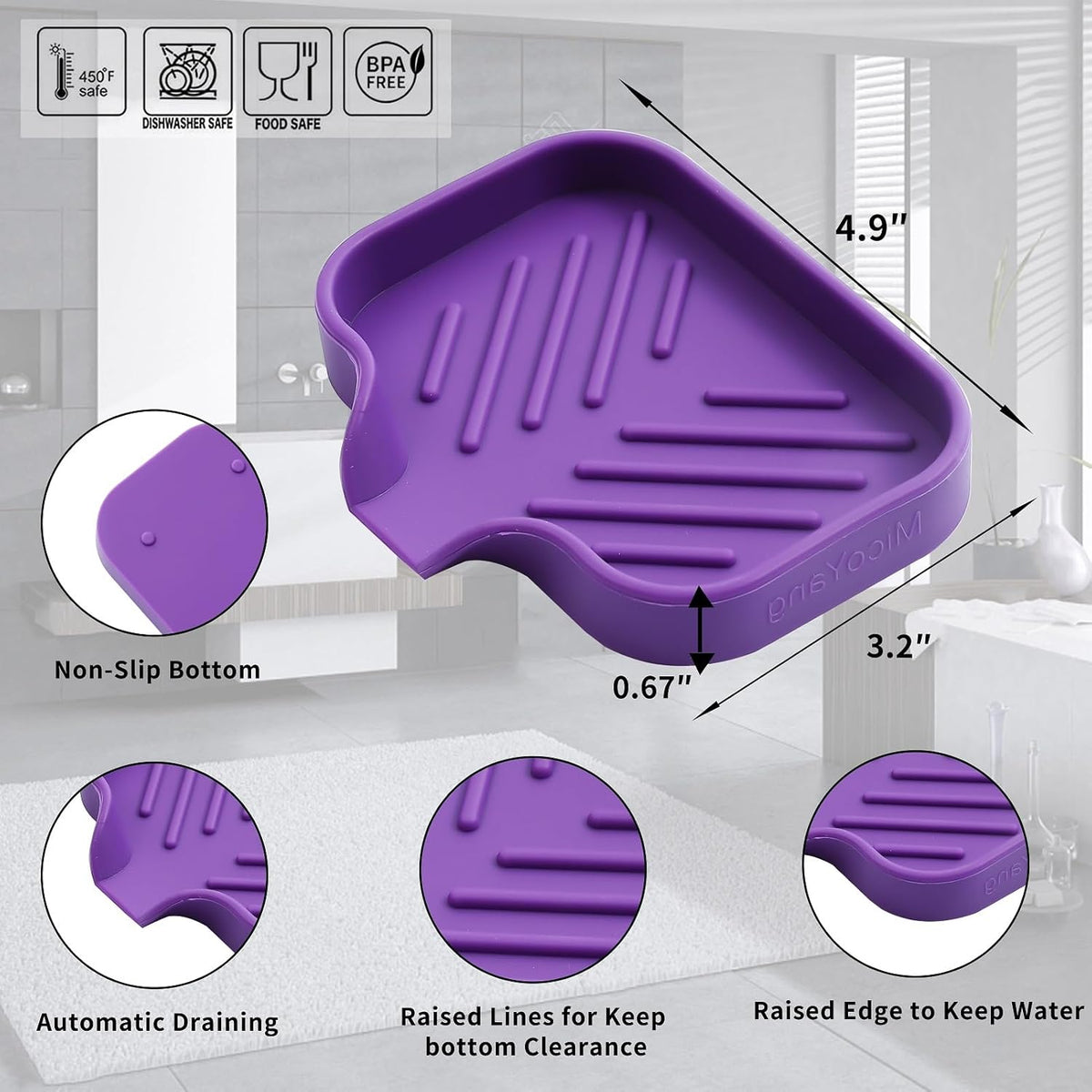 Silicone Bathroom Soap Dishes with Drain Spout-Bathroom and Kitchen Sink Organizer,Sponge