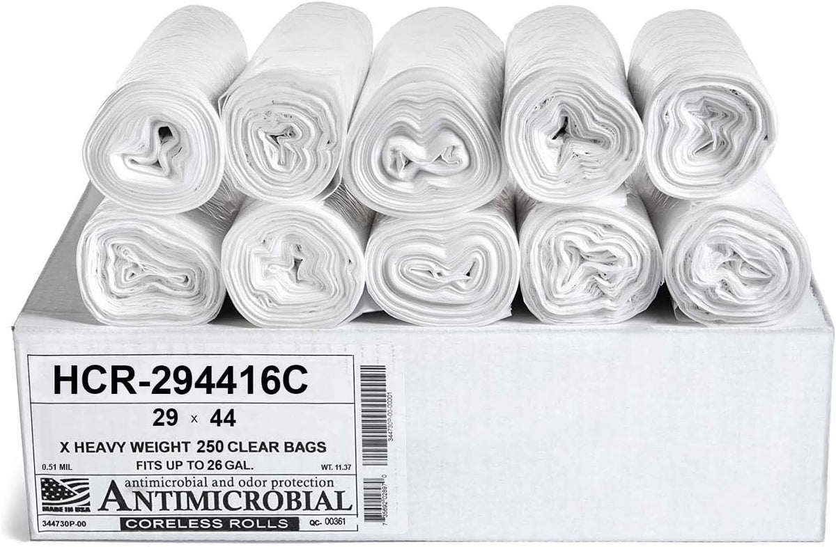 Aluf Plastics High Density Trash Bags, 26 Gallon, 250 Count, 16 Micron (eq), 29" x 44", Clear, for