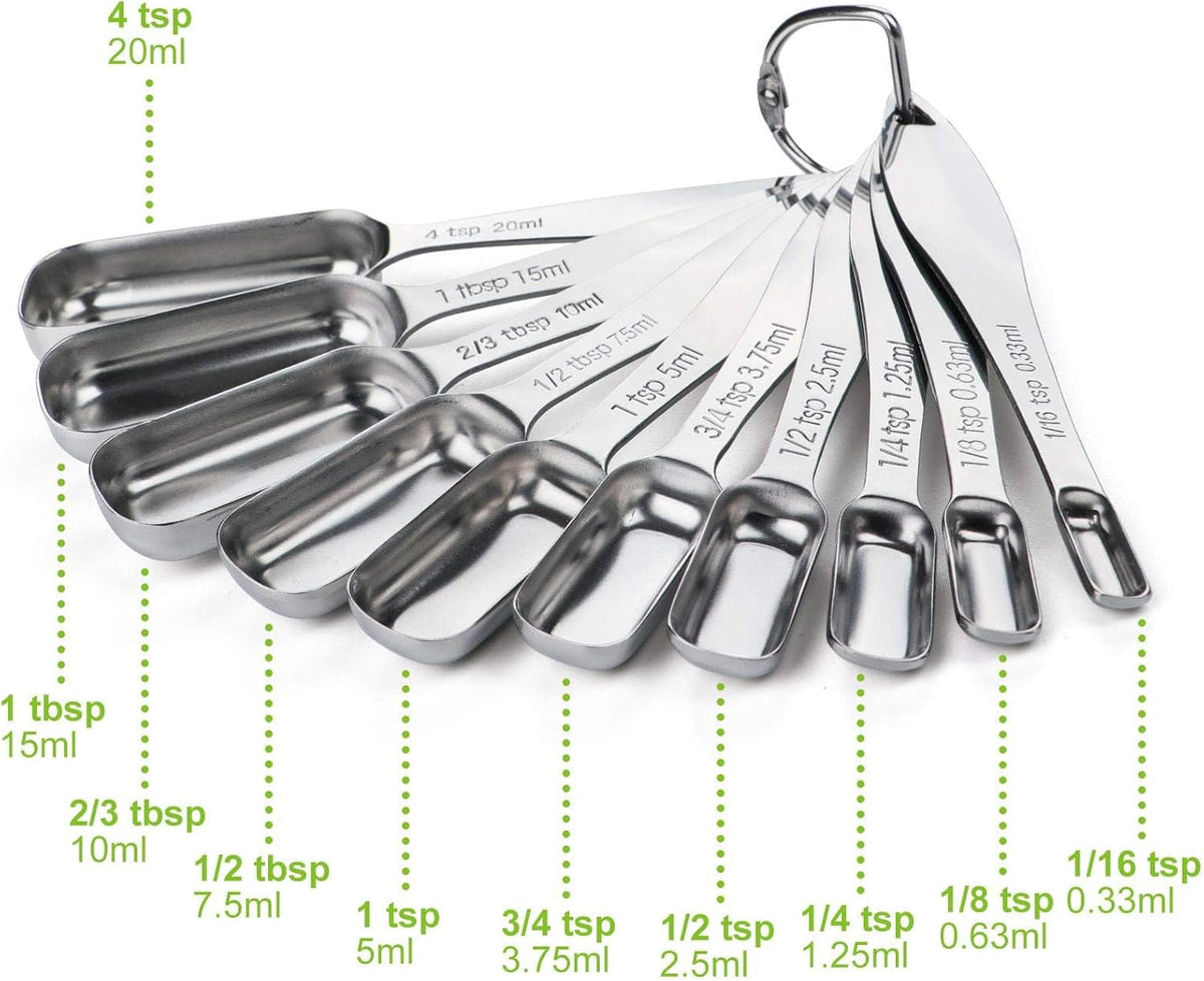 FANGSUN Stainless Steel Narrow Measuring Spoons, Heavy Duty Metal Measuring Spoons with Long Handle