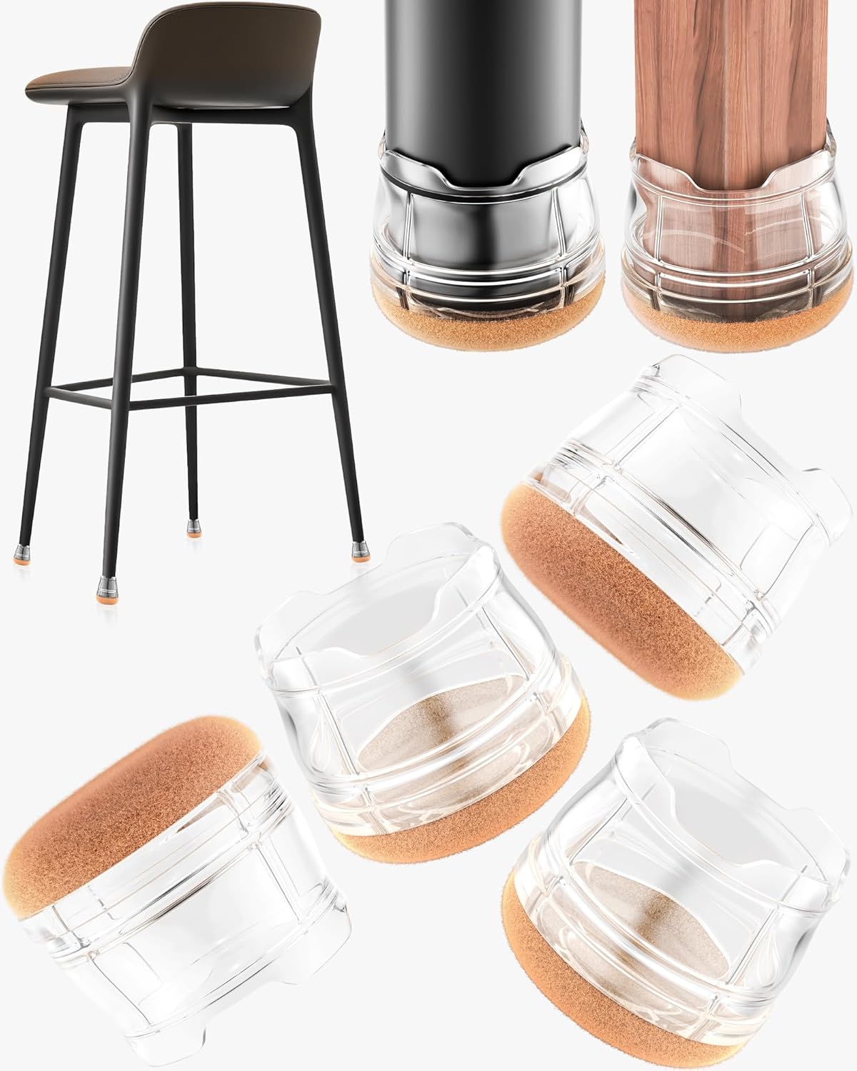Upgrade 24 PCS Silicone & Felt Chair Leg Floor Protectors for Hardwood Floors - Furniture Pads