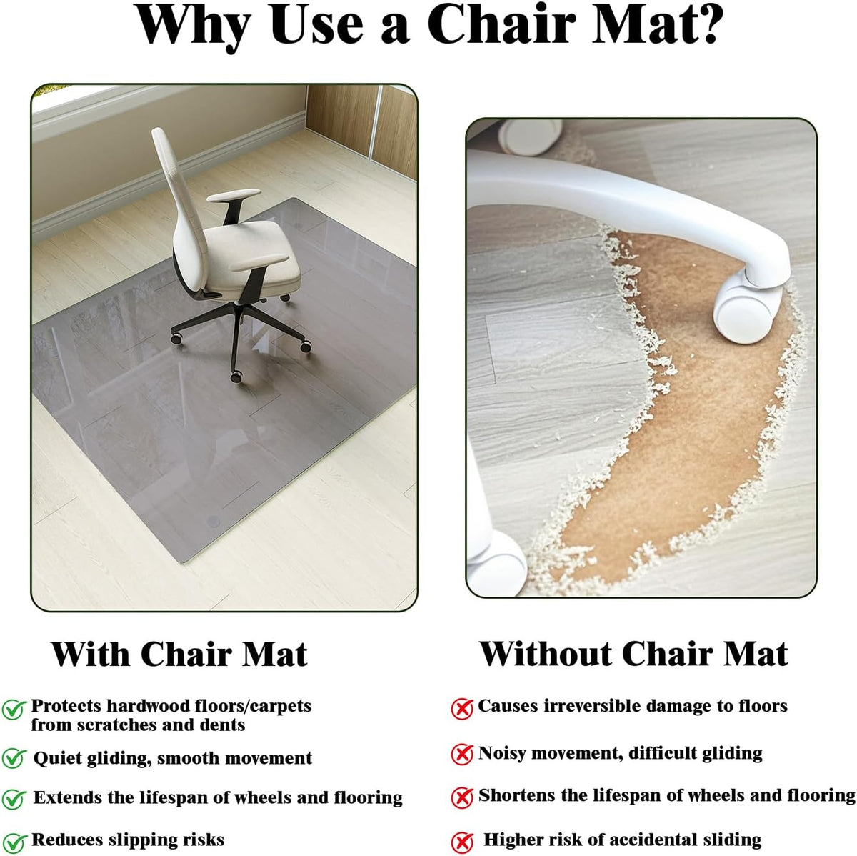 Koonmi Tempered Glass Chair Mat for Hardwood Floors & Carpets, 46" x 55“ Grey Heavy Duty Office