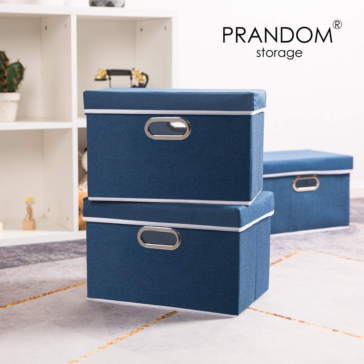 PRANDOM Foldable Storage Bin with Lid [5-Pack] Linen Fabric Decorative Storage Box Organizer
