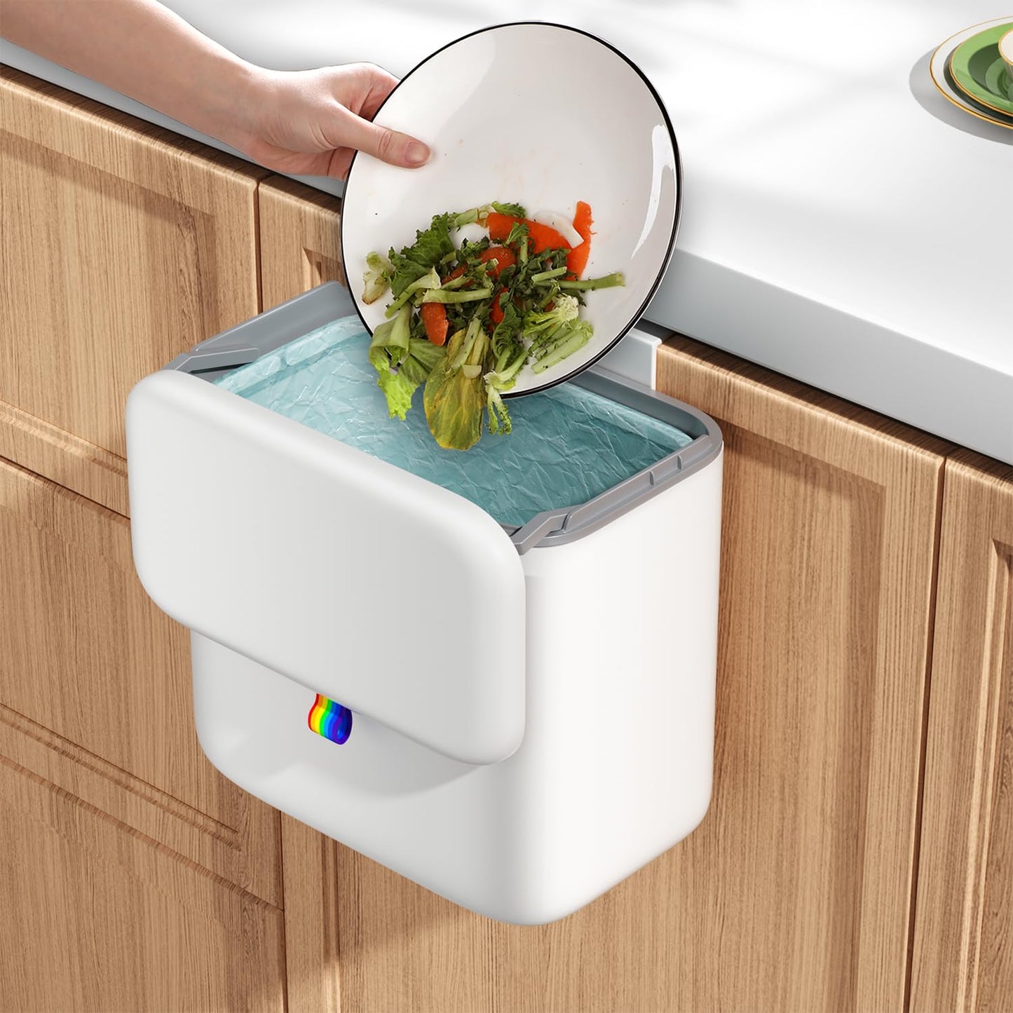 Kitchen Compost Bin with Lid - Hanging Small Trash Can for Countertop or Under Sink, 2.6 Gallon