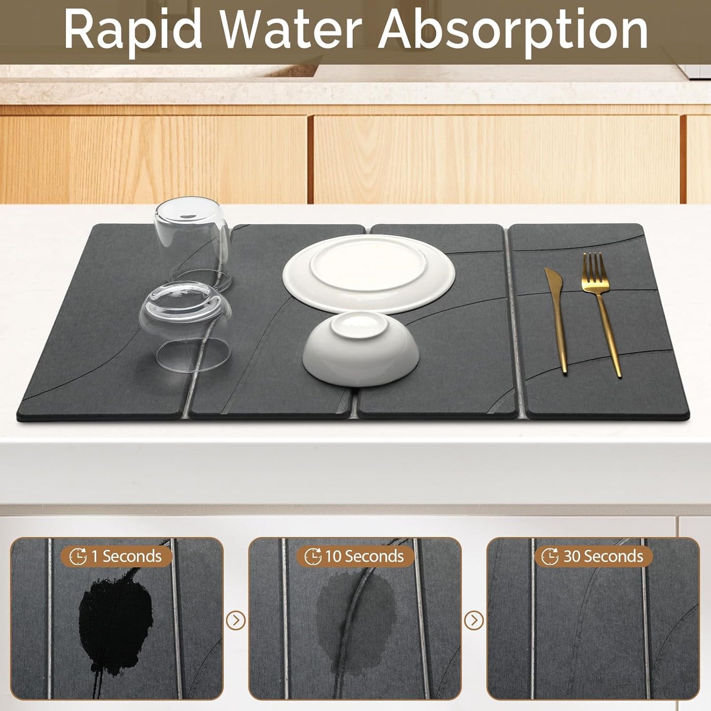 2 PCS Large Stone Dish Drying Mat for Kitchen Counter Quick Dry Stone Dishes Mats Marbled Water