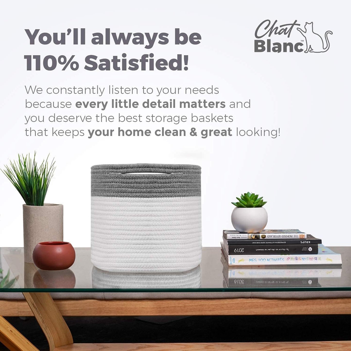 CHAT BLANC Cotton Rope Baskets for Organizing | Storage Baskets for Shelves | Rope Basket for