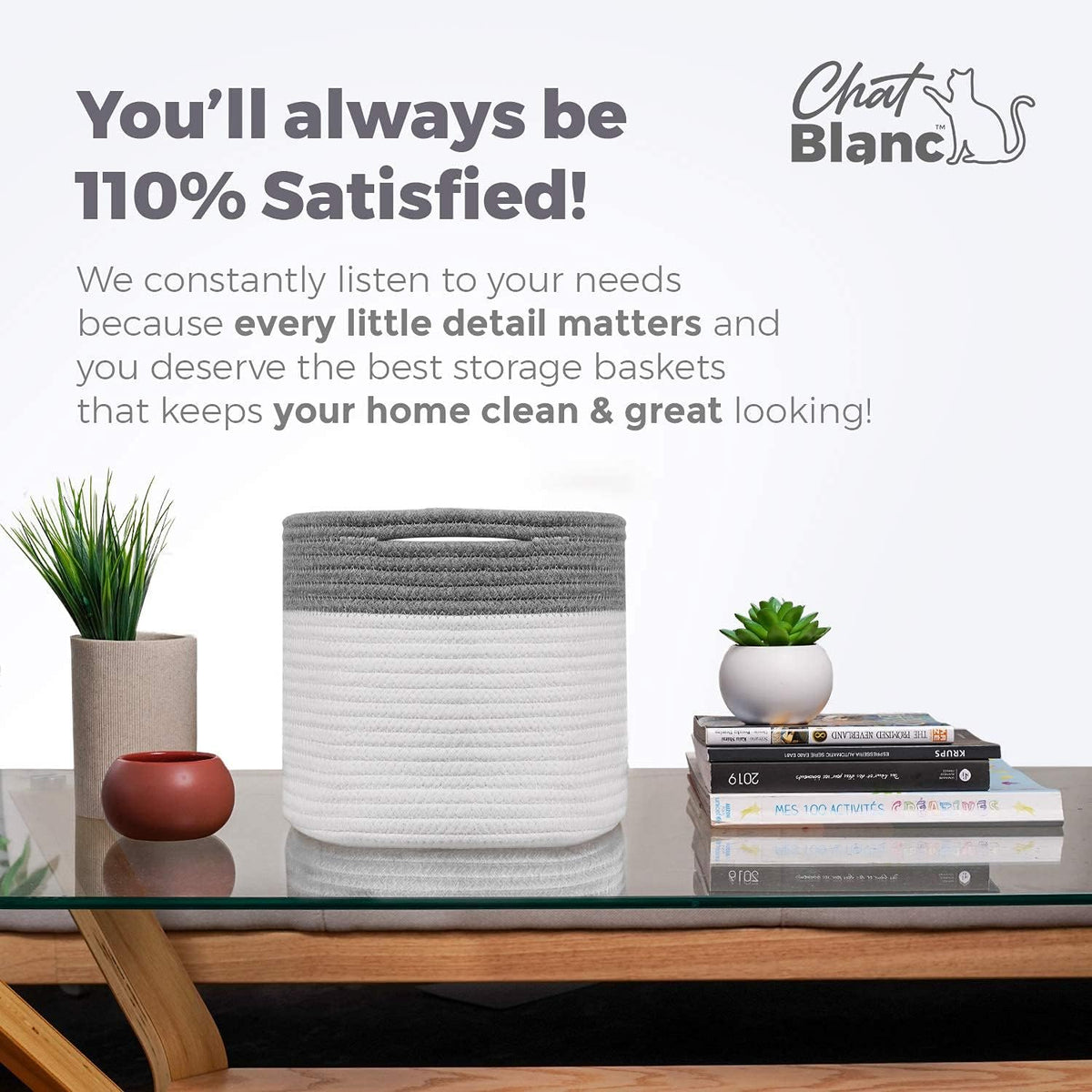 CHAT BLANC Cotton Rope Baskets for Organizing | Storage Baskets for Shelves | Rope Basket for