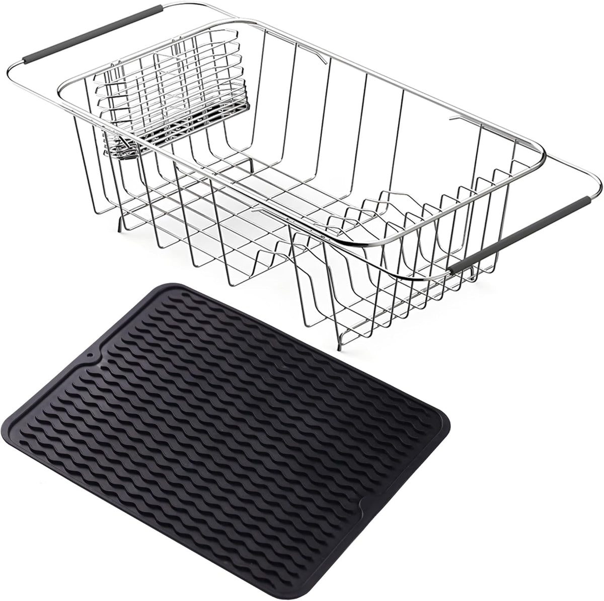 Stainless Steel Dish Drying Rack(15"L x 8.3"W x 4.2"D), Expandable Fruit & Vegetable Drain Rack