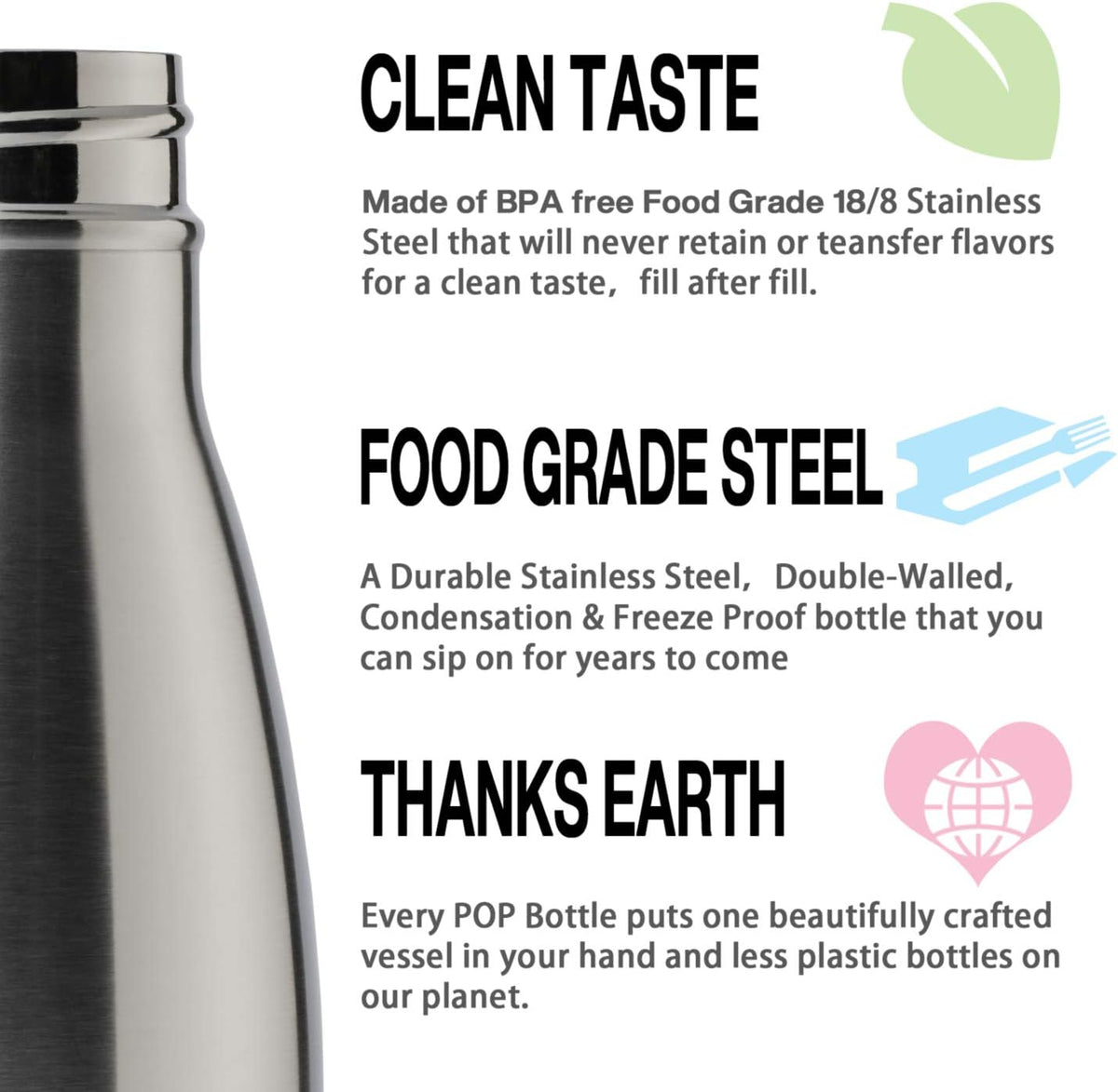 MEWAY 17oz Sport Water Bottle Vacuum Insulated Stainless Steel Leak-Proof Double Wall Cola Shape