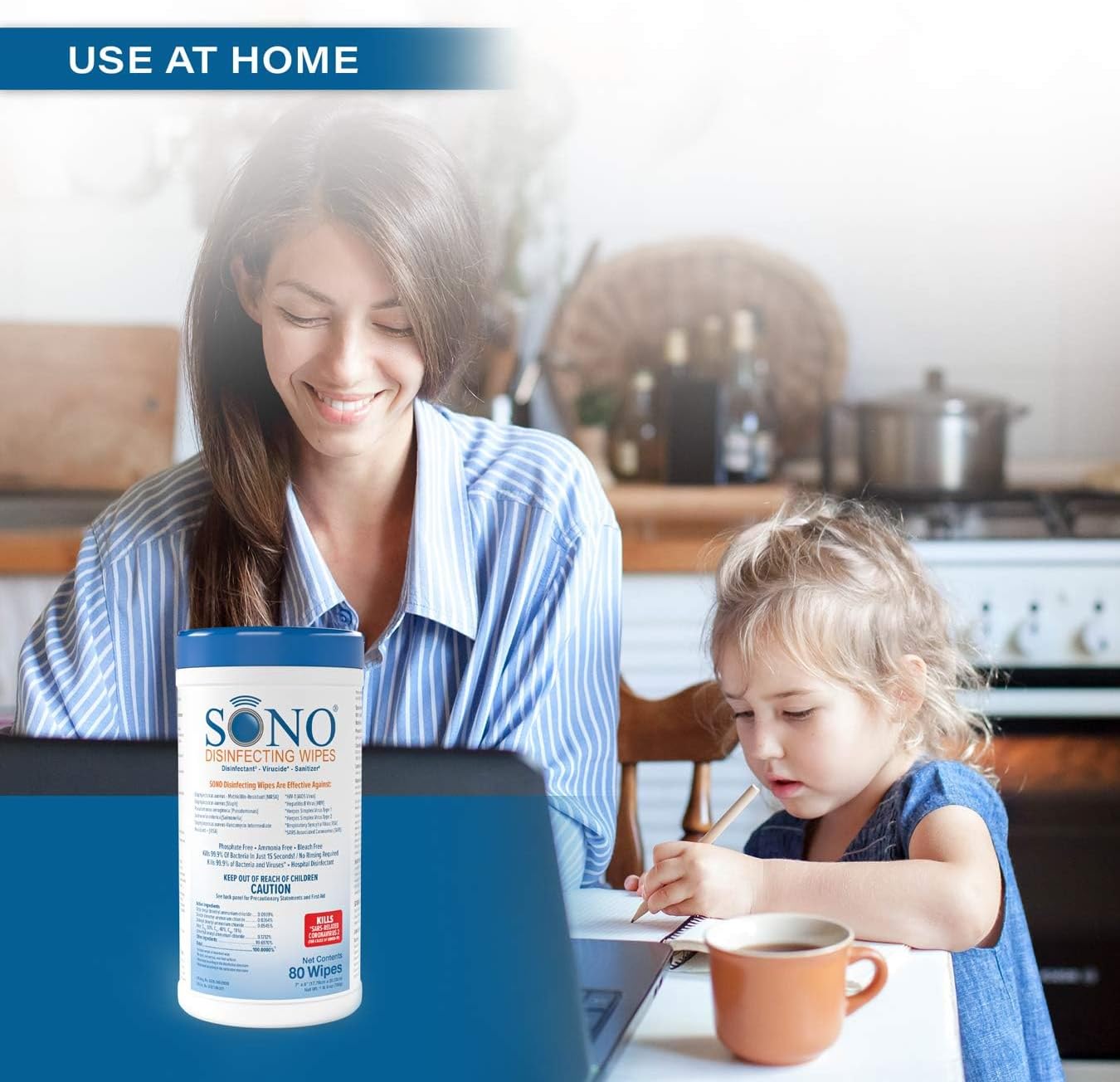 SONO Disinfecting Wipes - Alcohol-Free, No Bleach, Medical-Grade I Multi-Surface Cleaning for Home