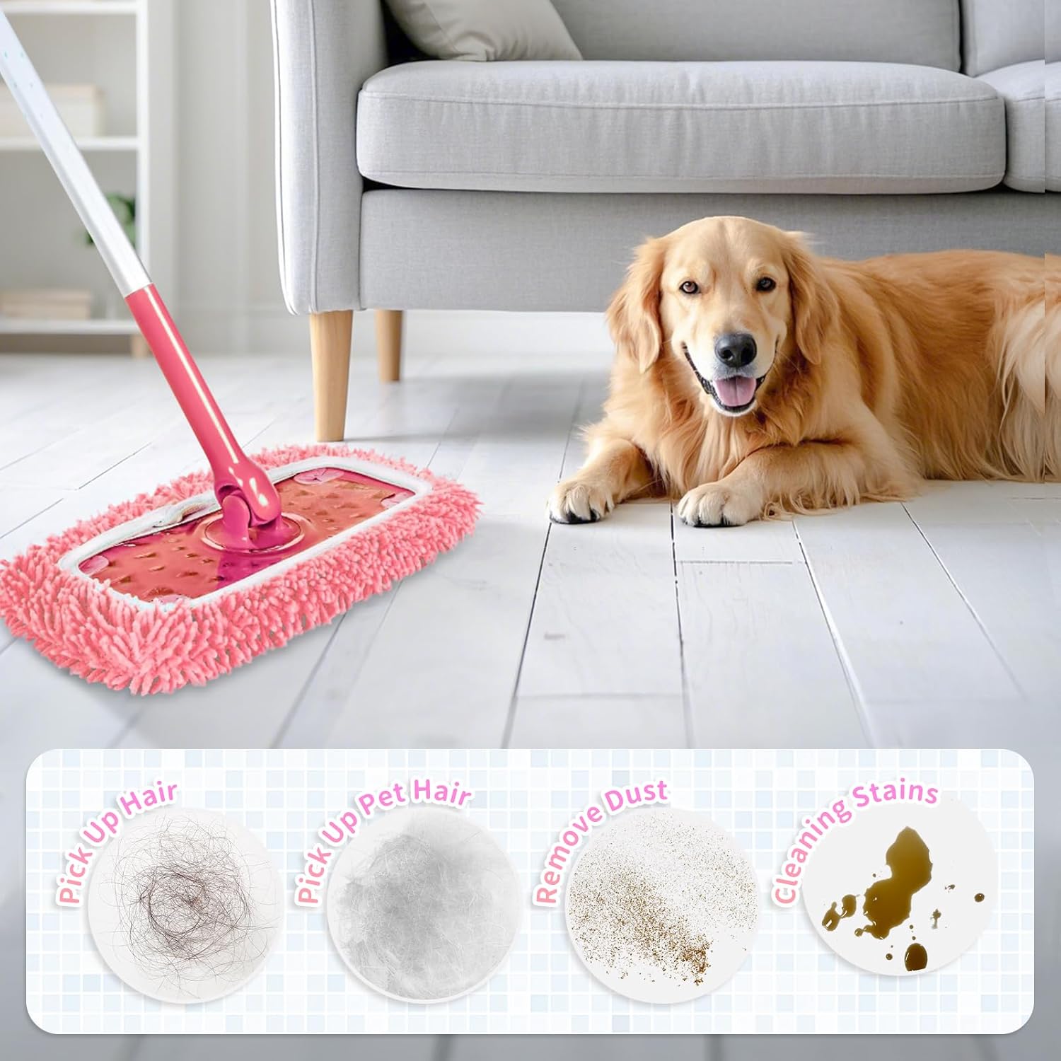 4 Pack Reusable Mop Pads Compatible with Swiffer Sweeper, Microfiber Chenille Washable Swiffer Mop