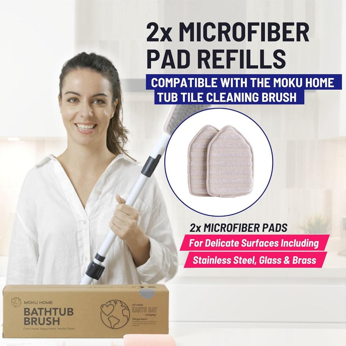Replacement Microfiber Pad for Moku Home Extendable Tub Tile Shower Scrubber for Cleaning