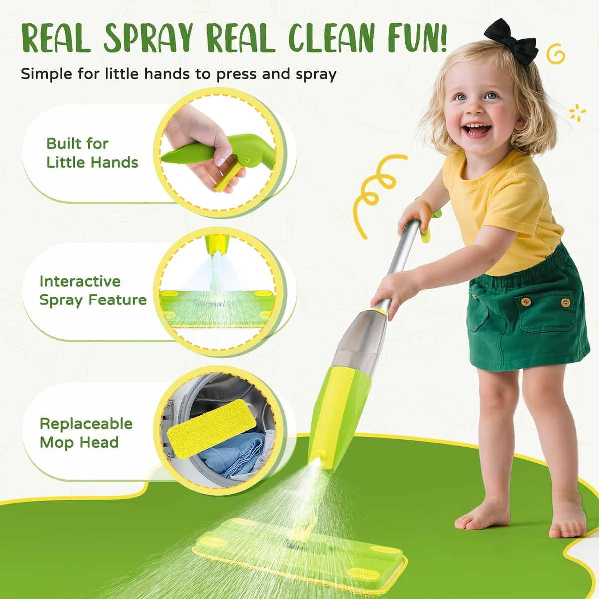 Kids Cleaning Toy Set,Mini Spray Mop Montessori Toys Pretend Play Cleaning Tool for Toddlers with