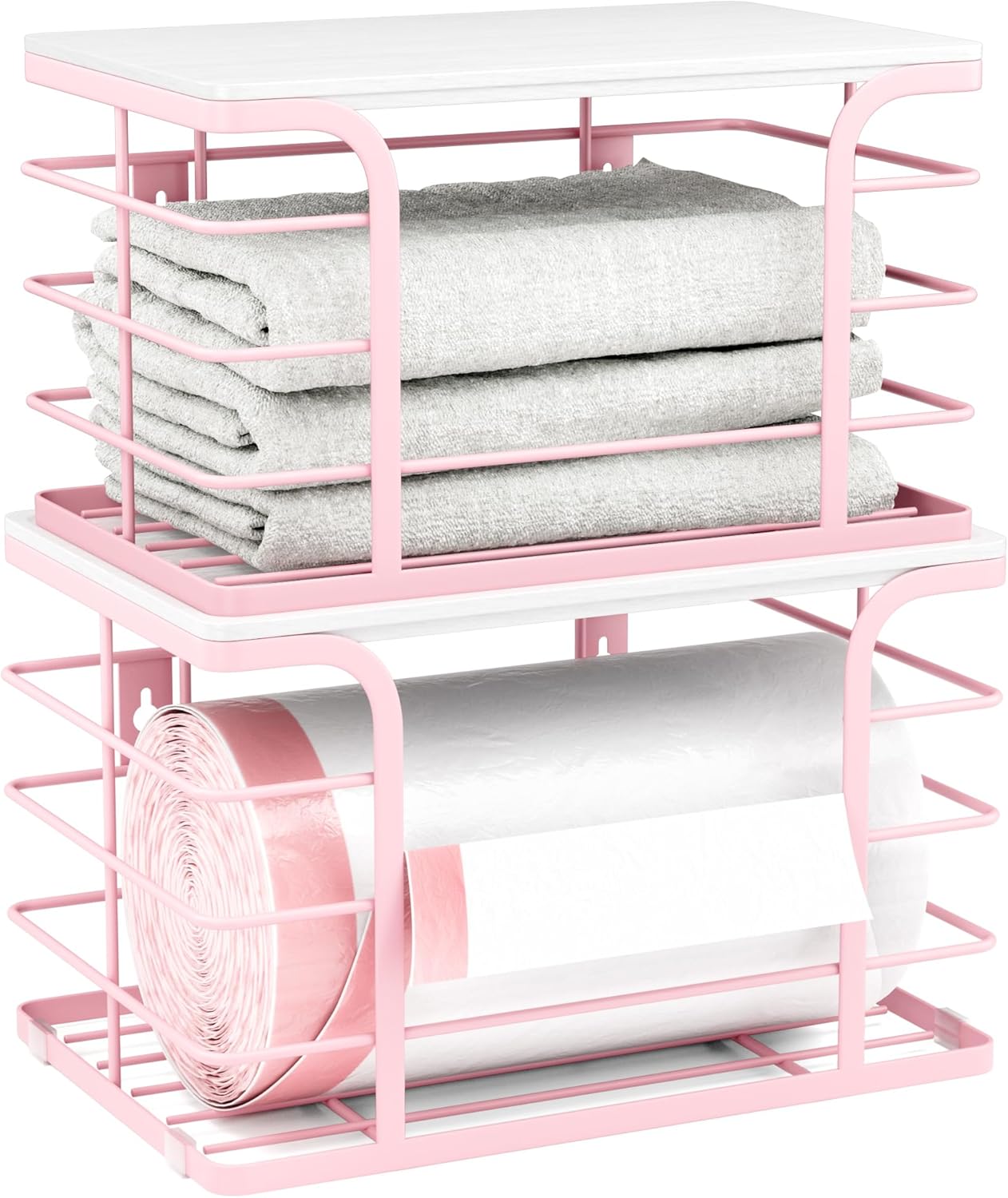 2 Pack Extra Large Stackable Pantry Storage with Bamboo Top,Wall Mount Trash Bag Dispenser Roll