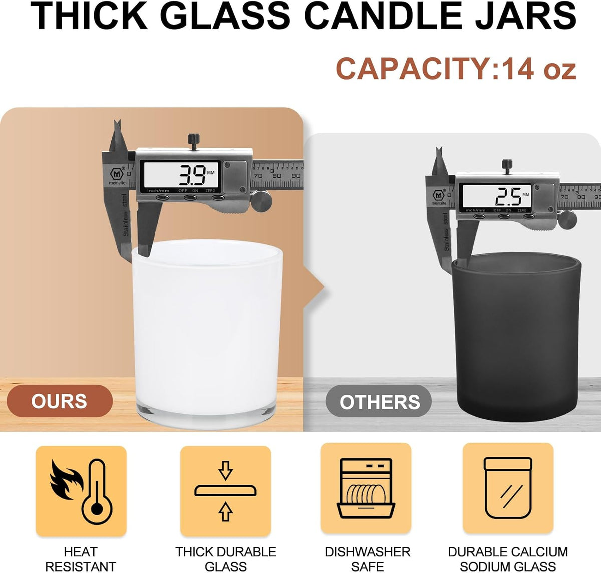Thick Candle Jars for Making Candles 12 Pcs, 14 OZ Empty Jars with Wood Lids for Candle Making