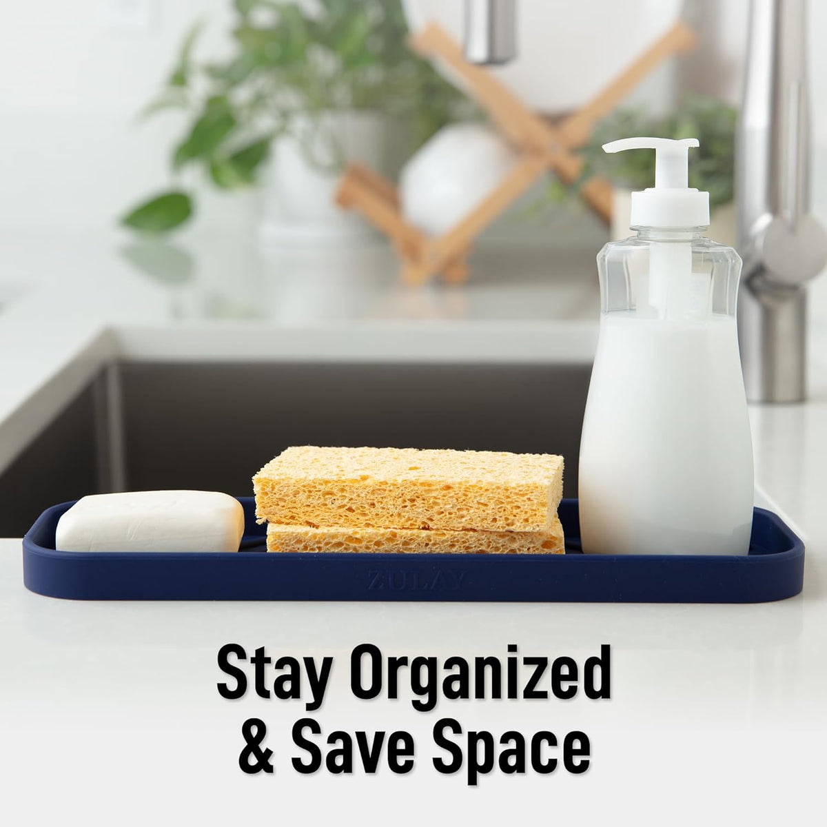 Zulay Kitchen Large Silicone Sponge Holder (12x4) – Flexible Sink Organizer Tray for Kitchen &