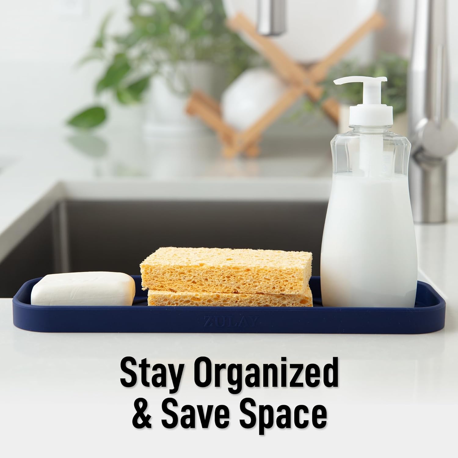 Zulay Kitchen Large Silicone Sponge Holder (12x4) – Flexible Sink Organizer Tray for Kitchen &