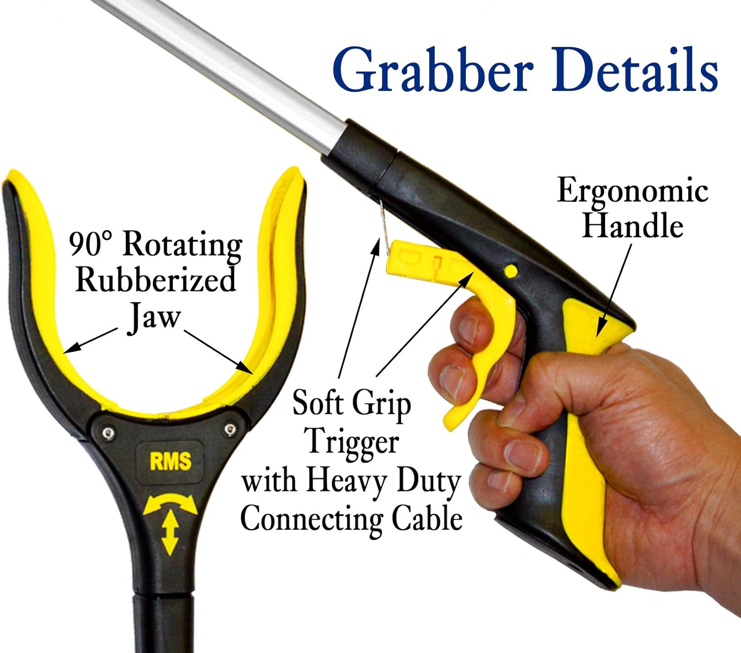 RMS 2-Pack 32 Inch Extra Long Grabber Reacher with Rotating Jaw - Mobility Aid Reaching Assist Tool