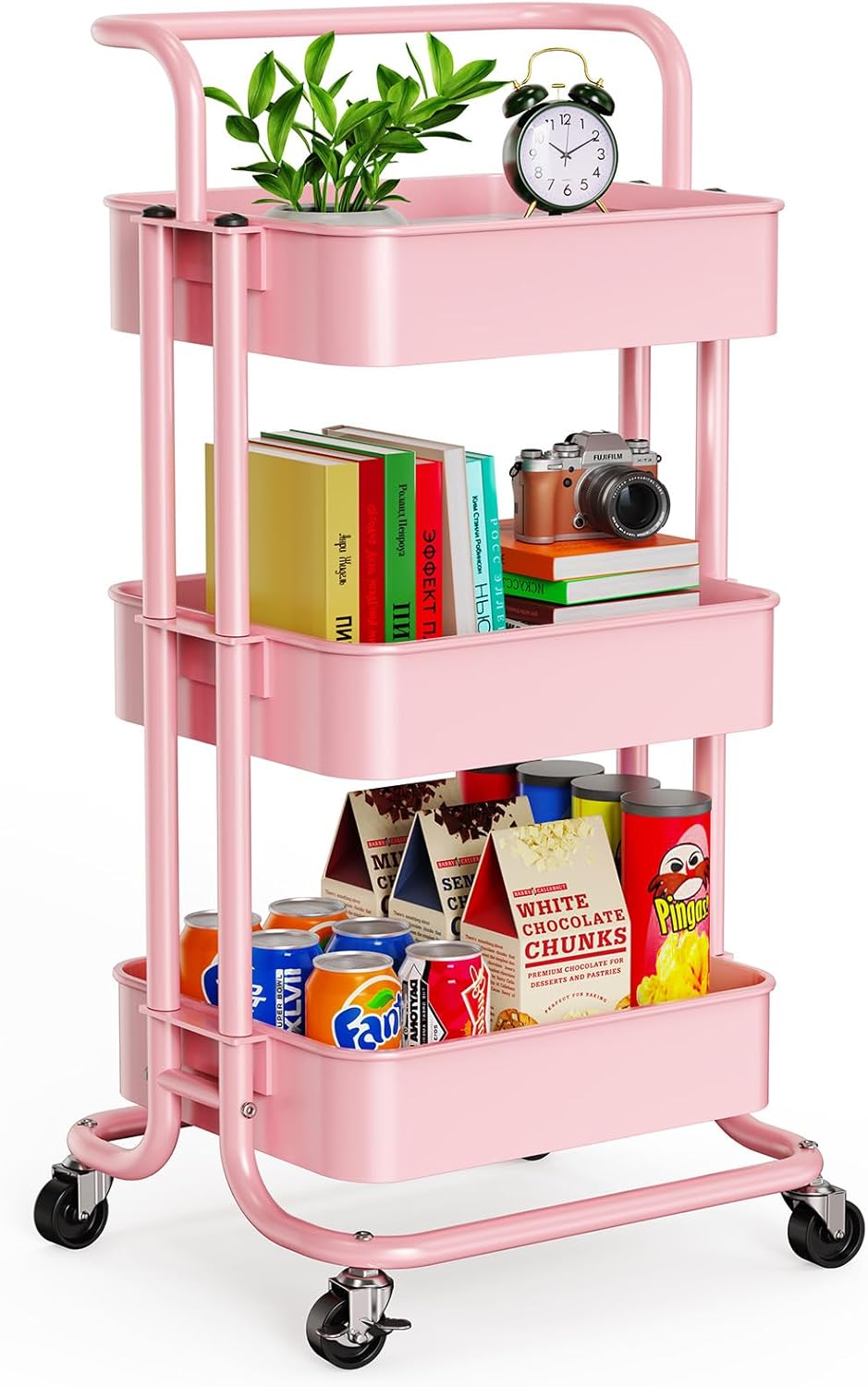 Pipishell 3 Tier Mesh Utility Cart, Rolling Metal Organization Cart with Handle and Lockable