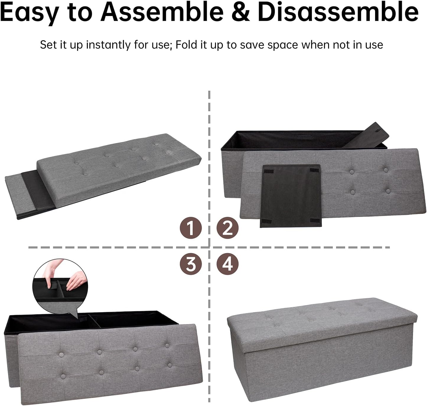 GLAXYFUR 43.3 inches Folding Storage Ottoman Bench Storage Chest Footrest for Bedroom, Entryway and