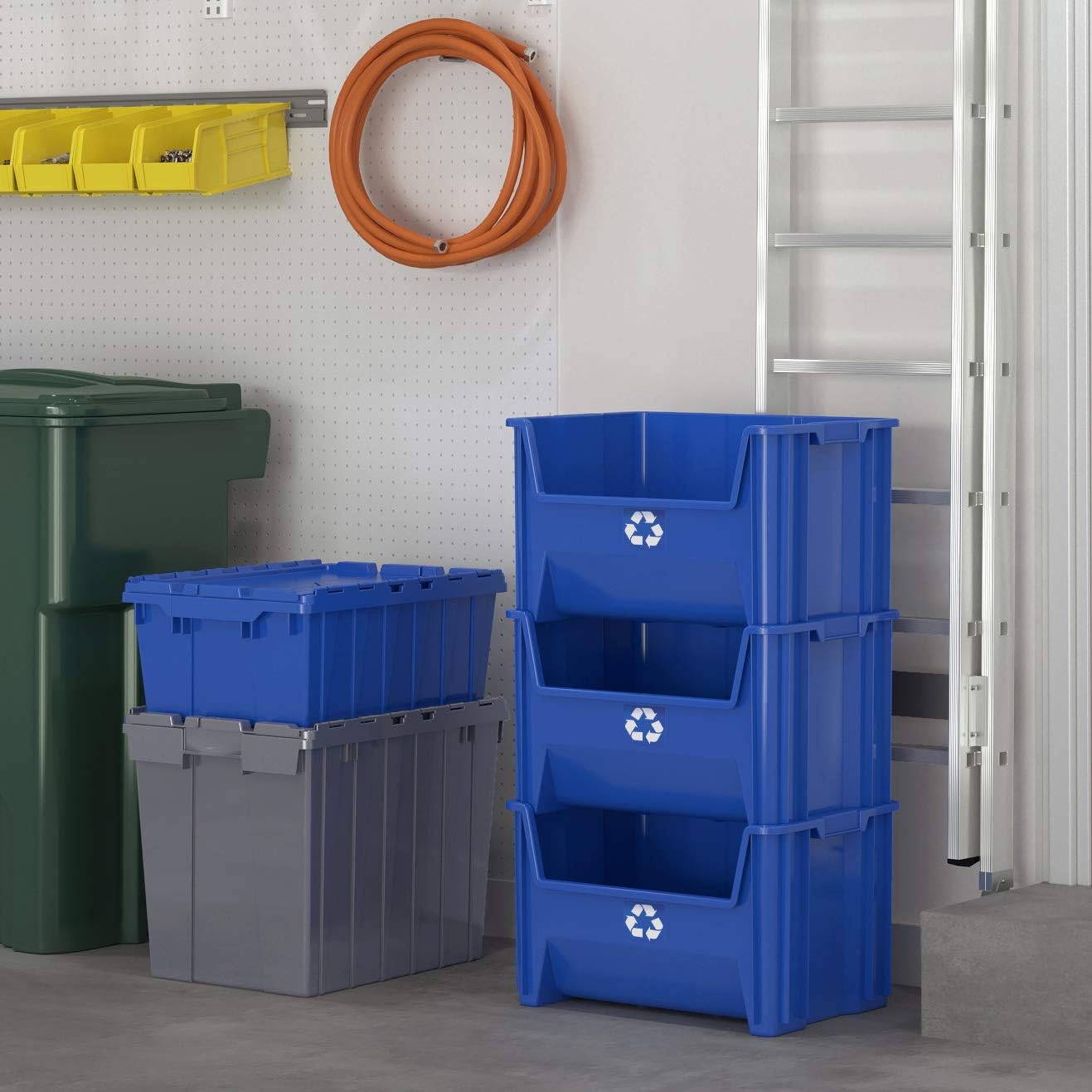 Commercial Industrial Heavy Duty Stackable Open-Front Recycling Bin Box Containers, 12.5 Gallon