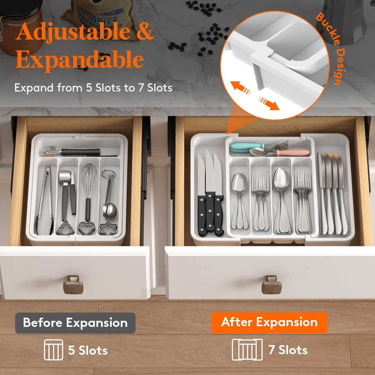 Lifewit Silverware Drawer Organizer, Expandable BPA Free Utensil Tray for Kitchen, Adjustable