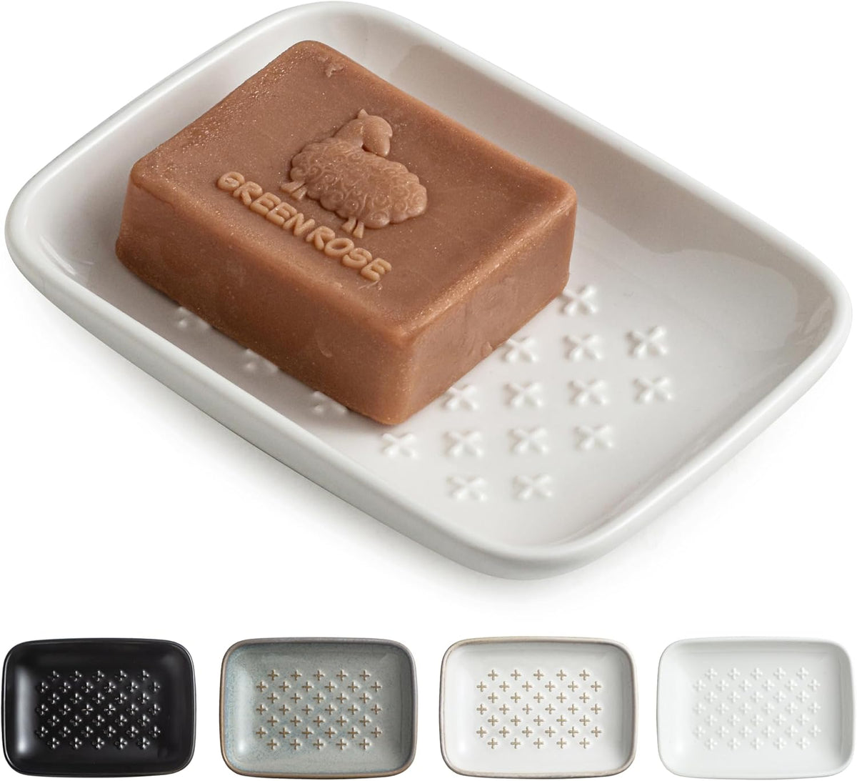 Gomakren Soap Dish, Shower Soap Holder, Ceramic Soap Dishes for Bar Soap Sponge Shampoo, Soap Saver