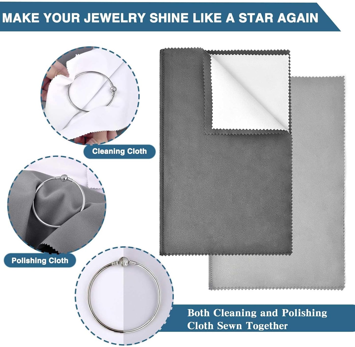 SEVENWELL Silver Polishing Cloth, Jewelry Cleaner Cloth for Sterling Silver Jewelry, Gold