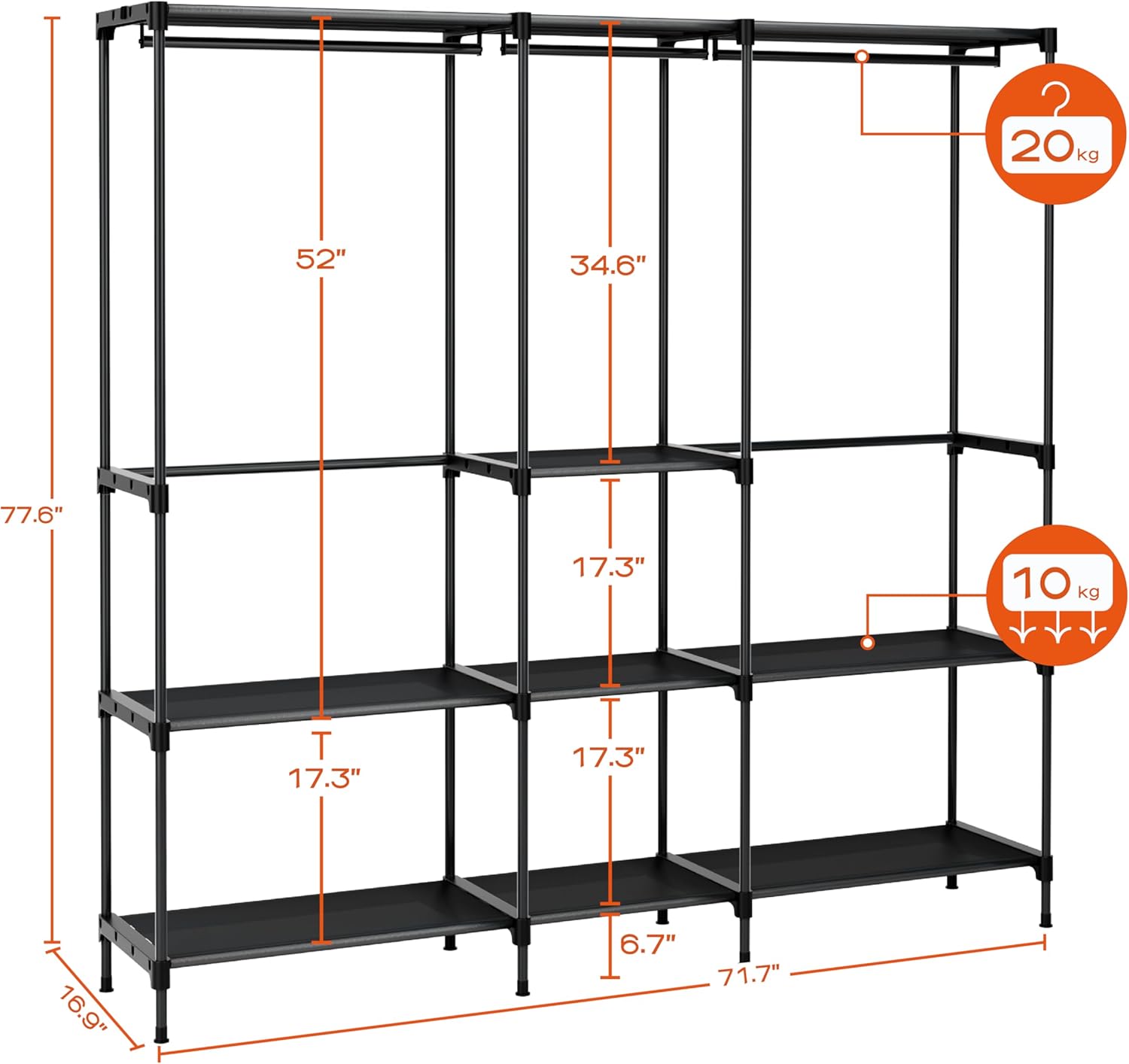 Clothes Rack, Portable Closet, 71.7 Inch Large Capacity Wardrobe Closet, Clothes Storage Organizer