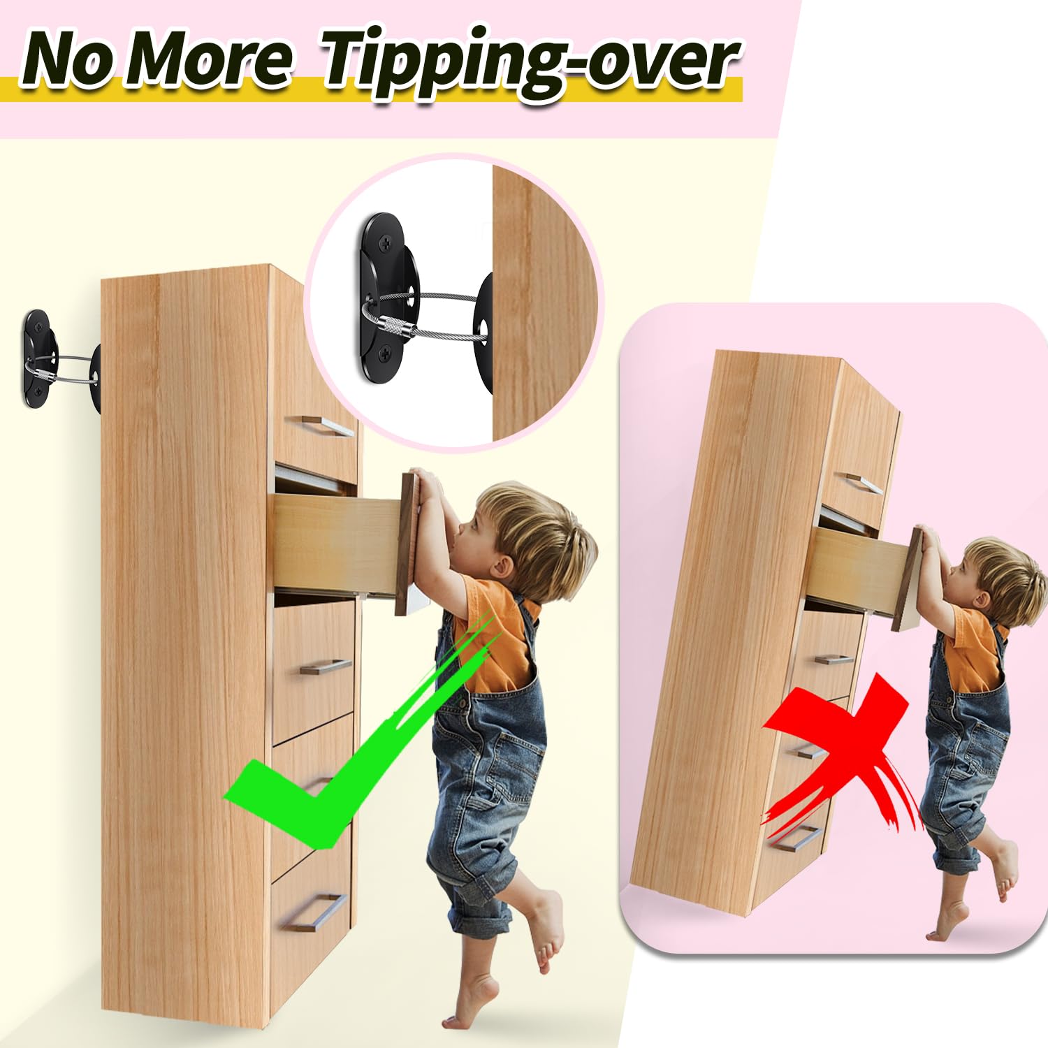 Anti Tip Furniture Anchors (6 Packs) Furniture Anchors for Baby Proofing, Earthquake Straps for