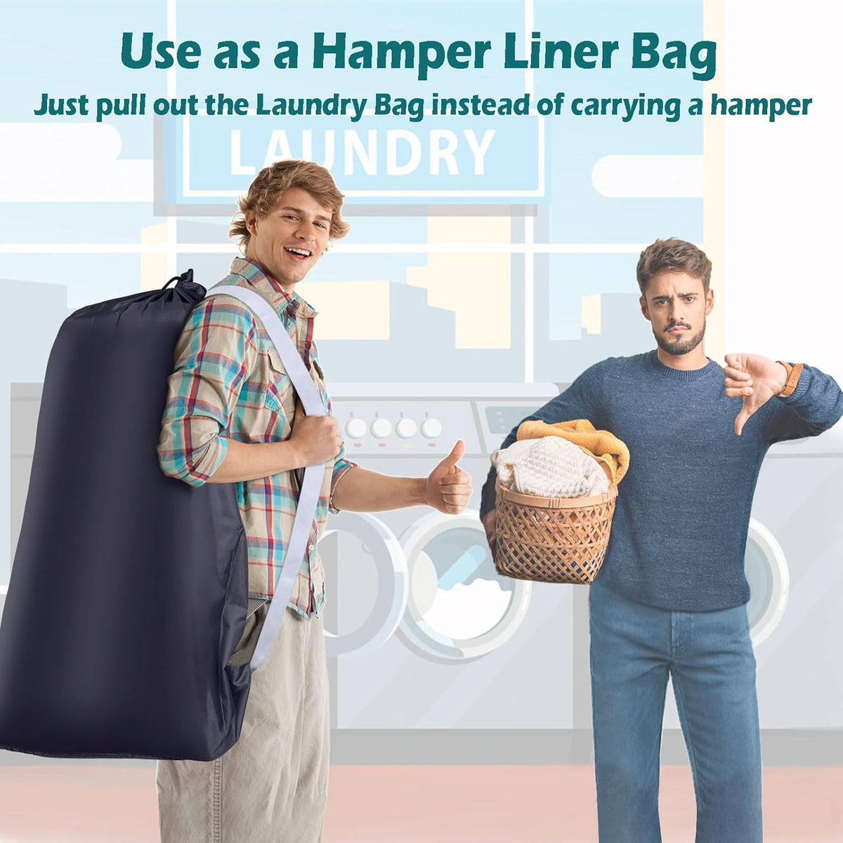 Heavy Duty Laundry Bag 2 Pack XL Nylon Laundry Bags with Straps, Washable Large Dirty Clothes