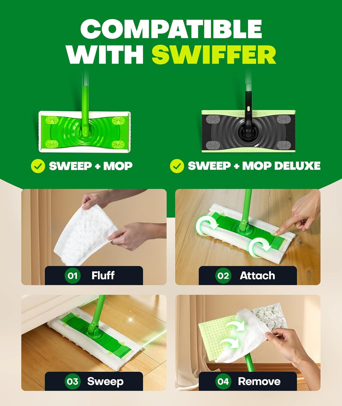 60 Count Heavy Duty Dry Sweeping Cloths Refills for Swiffer Sweeper Mop, Deep Clean Sweeper Pet Mop