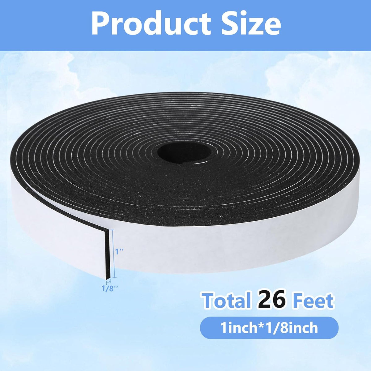 Weather Stripping Door Seal Strip- 1 Inch X 1/8 Inch X 26Feet, Strong Adhesive, Lightproof