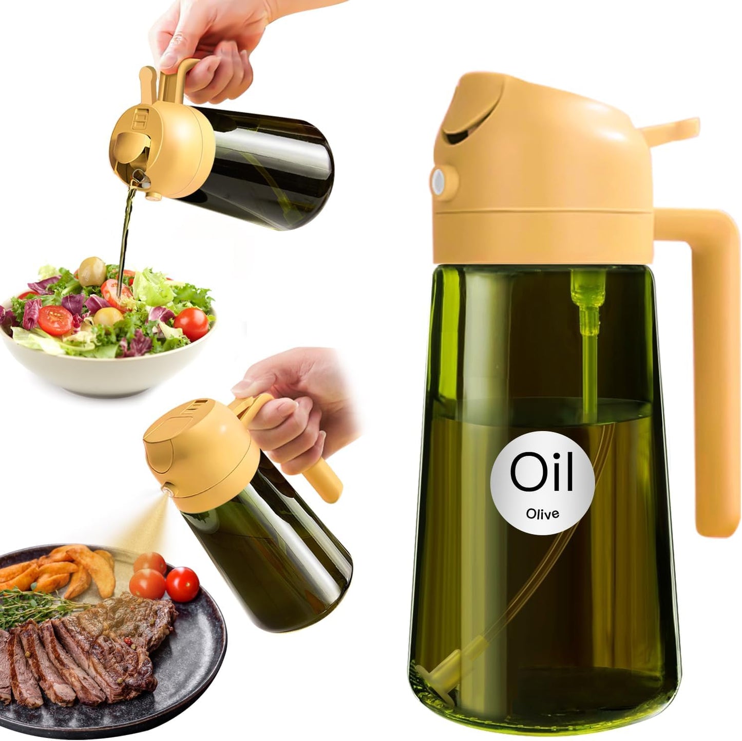 YARRAMATE 16oz/470ml Light-Blocking Dark Oil Sprayer for Cooking, 2 in 1 Olive Oil Dispenser Bottle