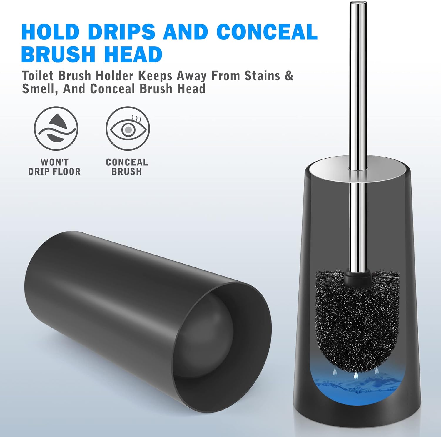 Toilet Brush and Holder, 2 Pack Toilet Brush with 304 Stainless Steel Long Handle, Toilet Bowl