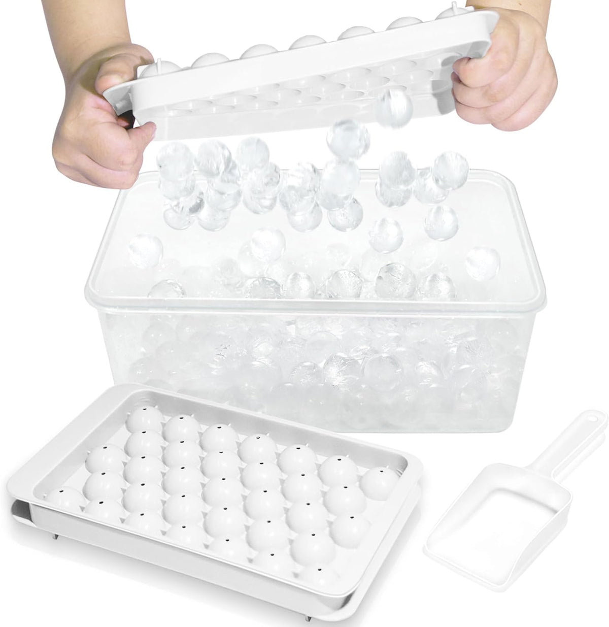 WIBIMEN Ice Cube Tray with Lid and Bin - Round Ice Trays for Freezer with Lid - Ice Cube Trays for