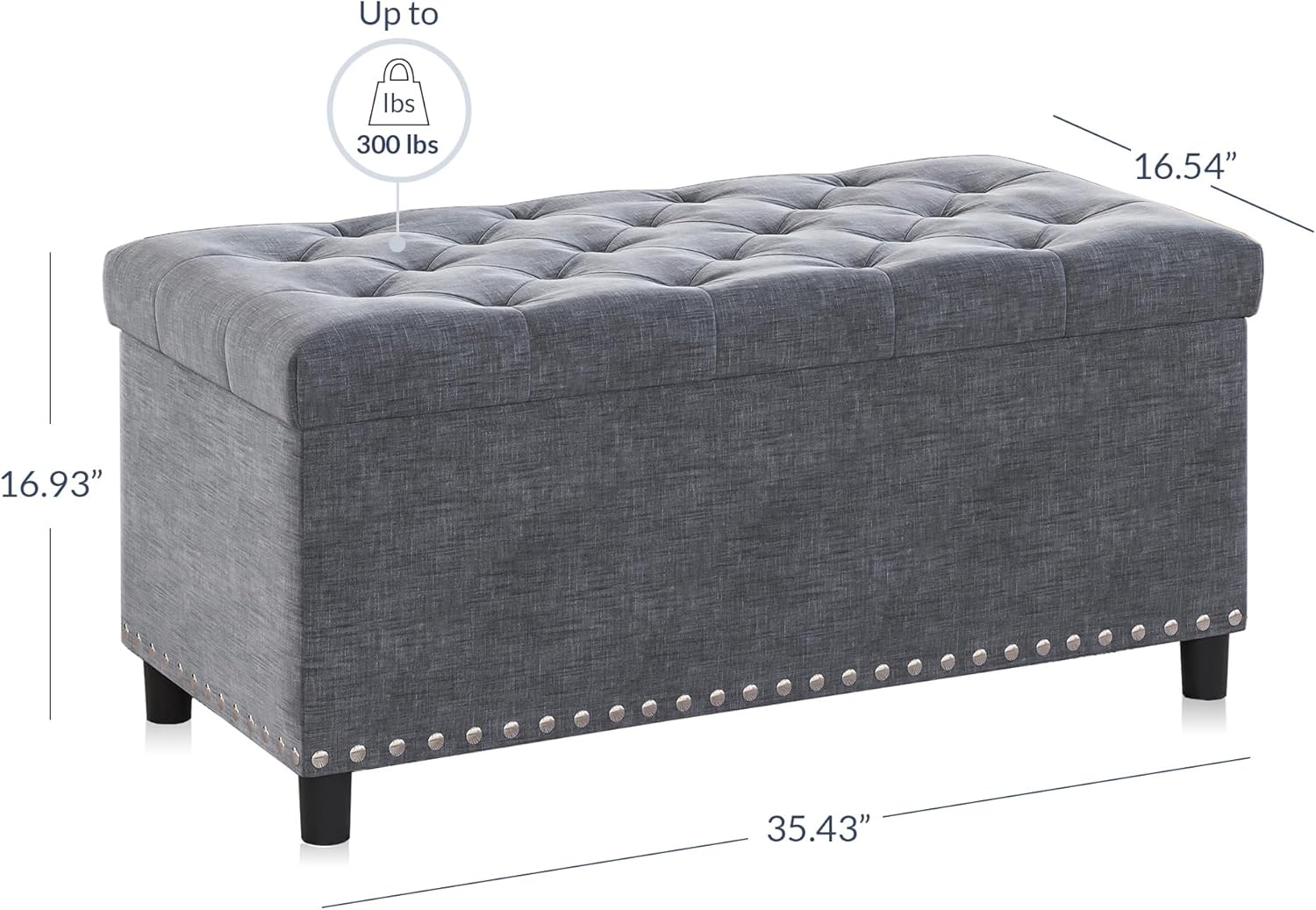 BELLEZE 35" Tufted Ottoman, Storage Bench with Safety Close Hinge, Ottoman with Storage for Living