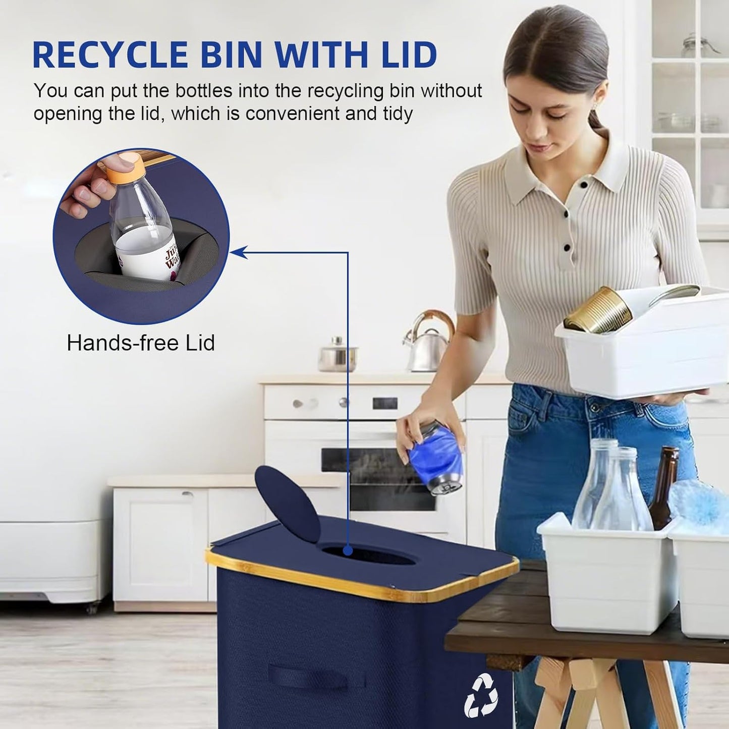 26 Gallon Recycling Bin for Kitchen, 100L Recycle Bin with Lid, Recycle Bins for Kitchen with 4