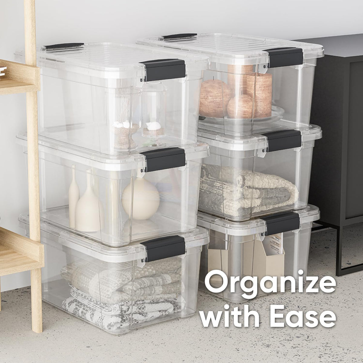 Superio Storage Bins with Lids - Clear Boxes for Organizing, Stackable Plastic Containers - BPA